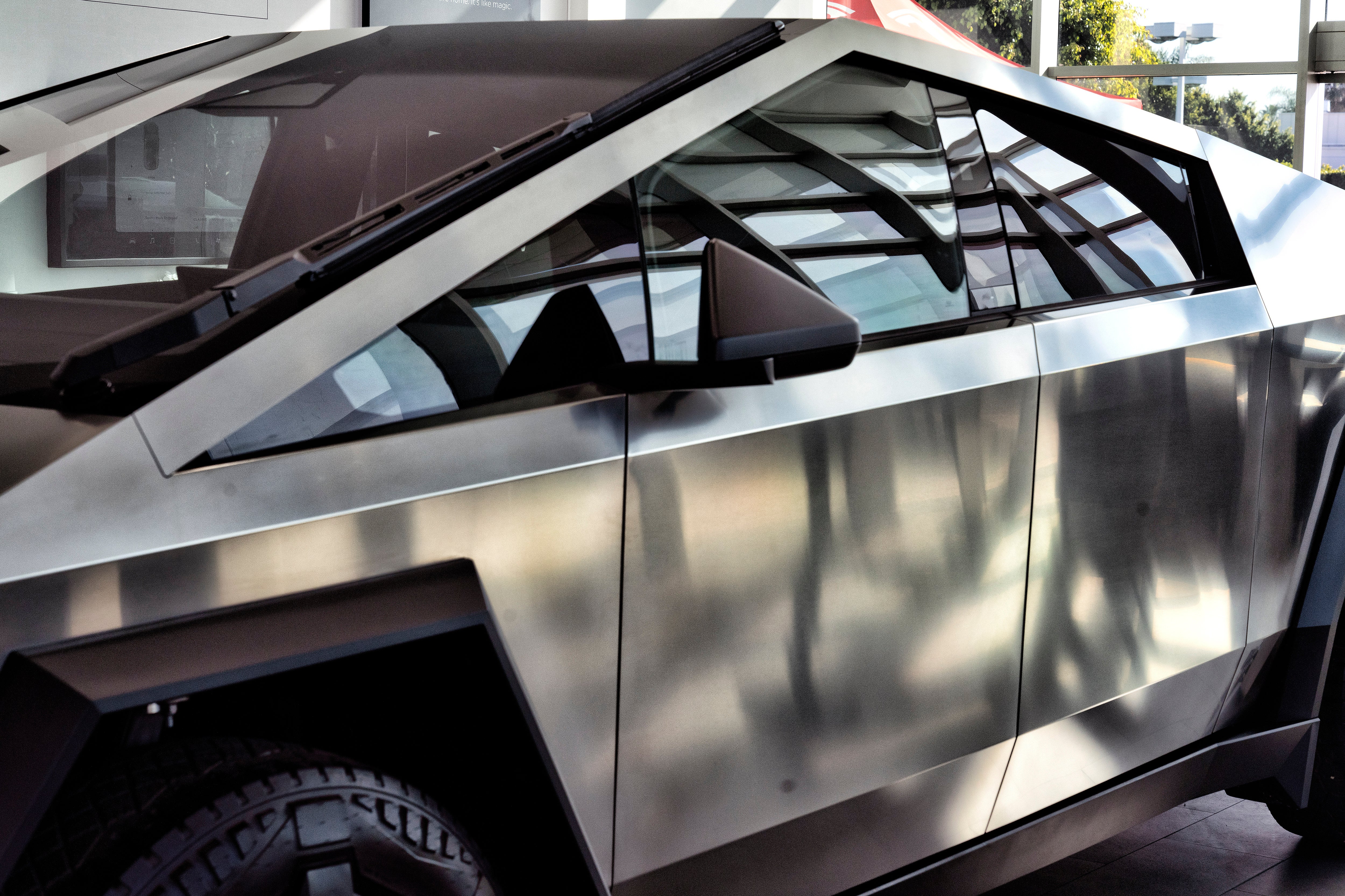 A Tesla Cybertruck is on display at Tesla in Buena Park, Calif., on Sunday, Dec. 3, 2023