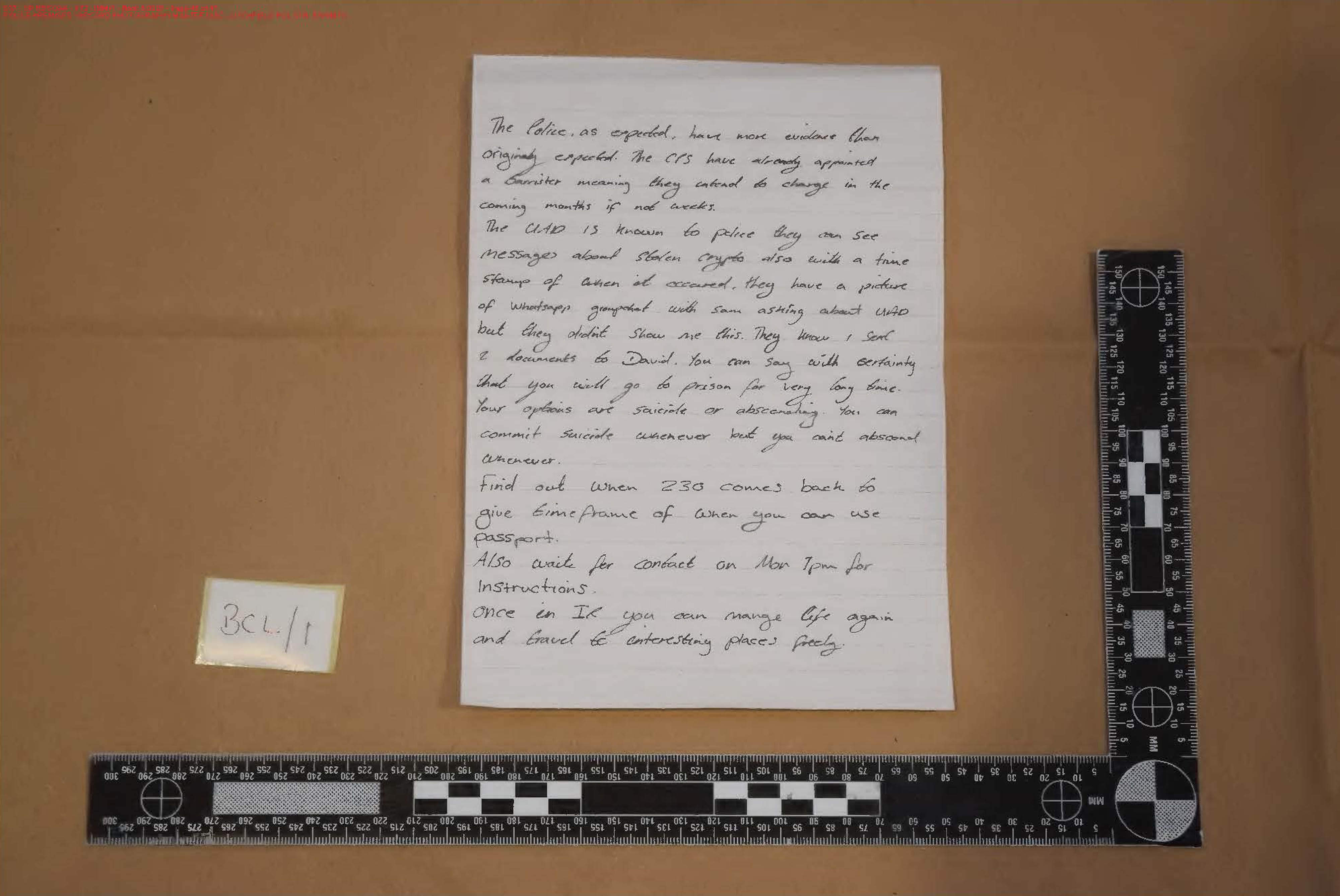 A handwritten note that was shown to the jury during Khalife’s trial