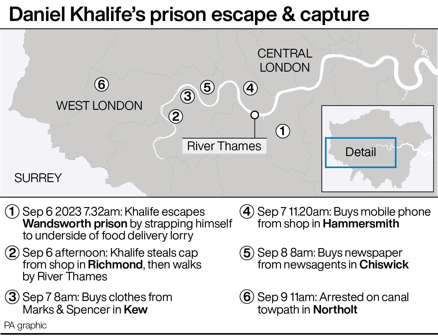 While on the run, Khalife bought clothes from Marks & Spencer and a coffee from McDonald’s, while he stole a hat from a Mountain Warehouse store