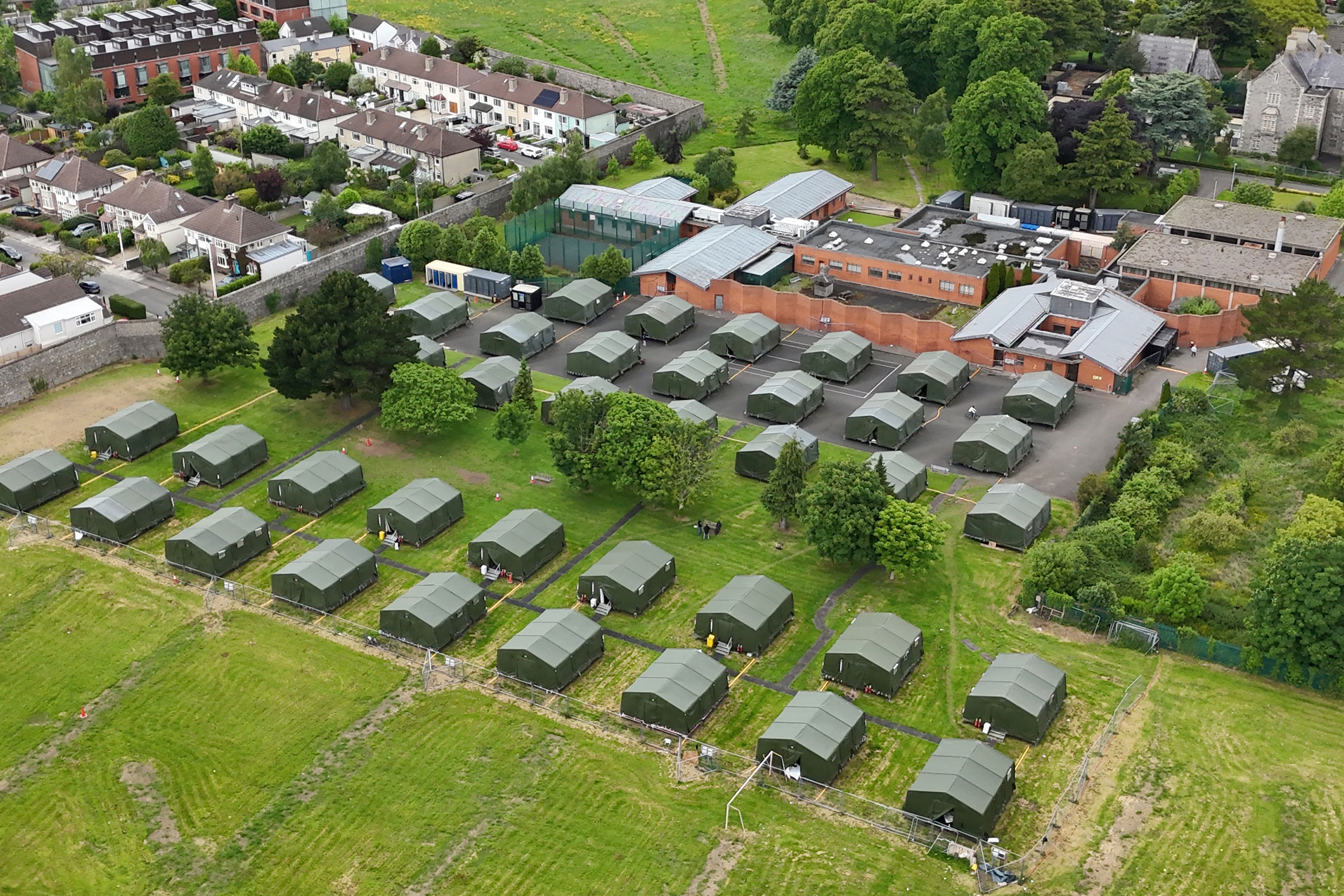 Tented accommodation for international protection applicants on the site of the former Central Mental Hospital in Dundrum Co Dublin. (Niall Carson/PA)