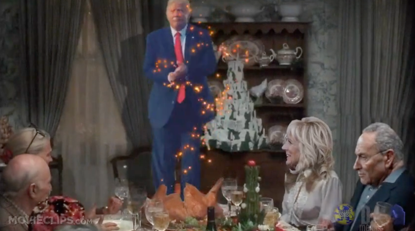 Trump emerges from desiccated turkey in parody video