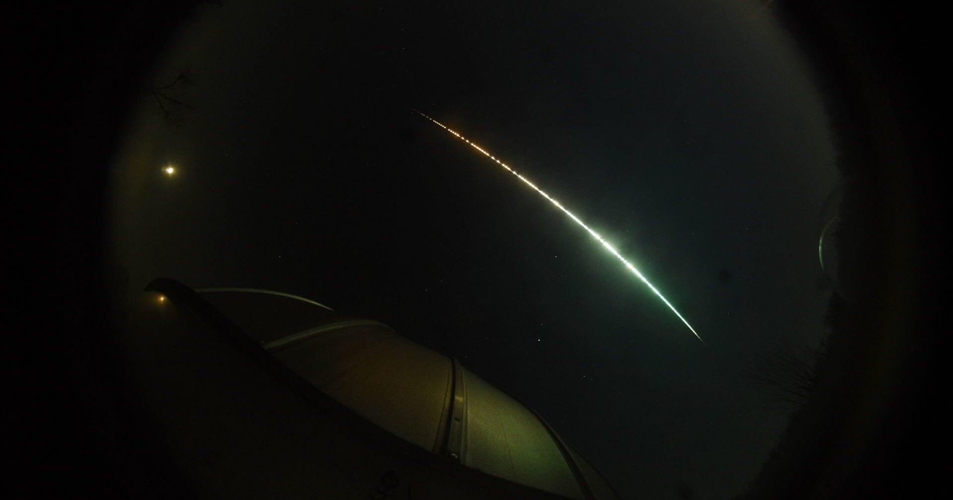 Timelapse image of meteor fireball event from start to finish