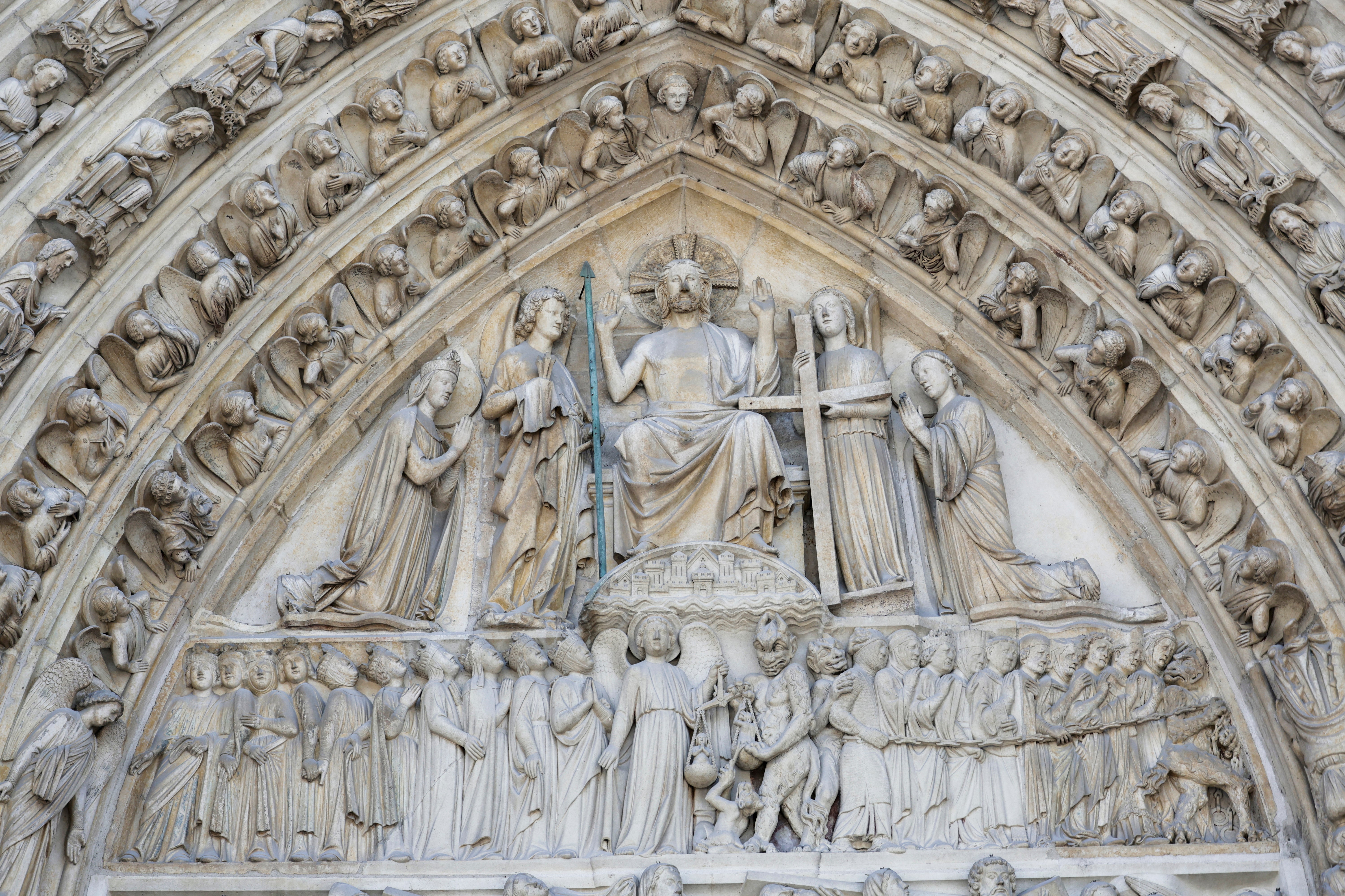 A view of part of a bas-relief outside Notre-Dame Cathedral in Paris