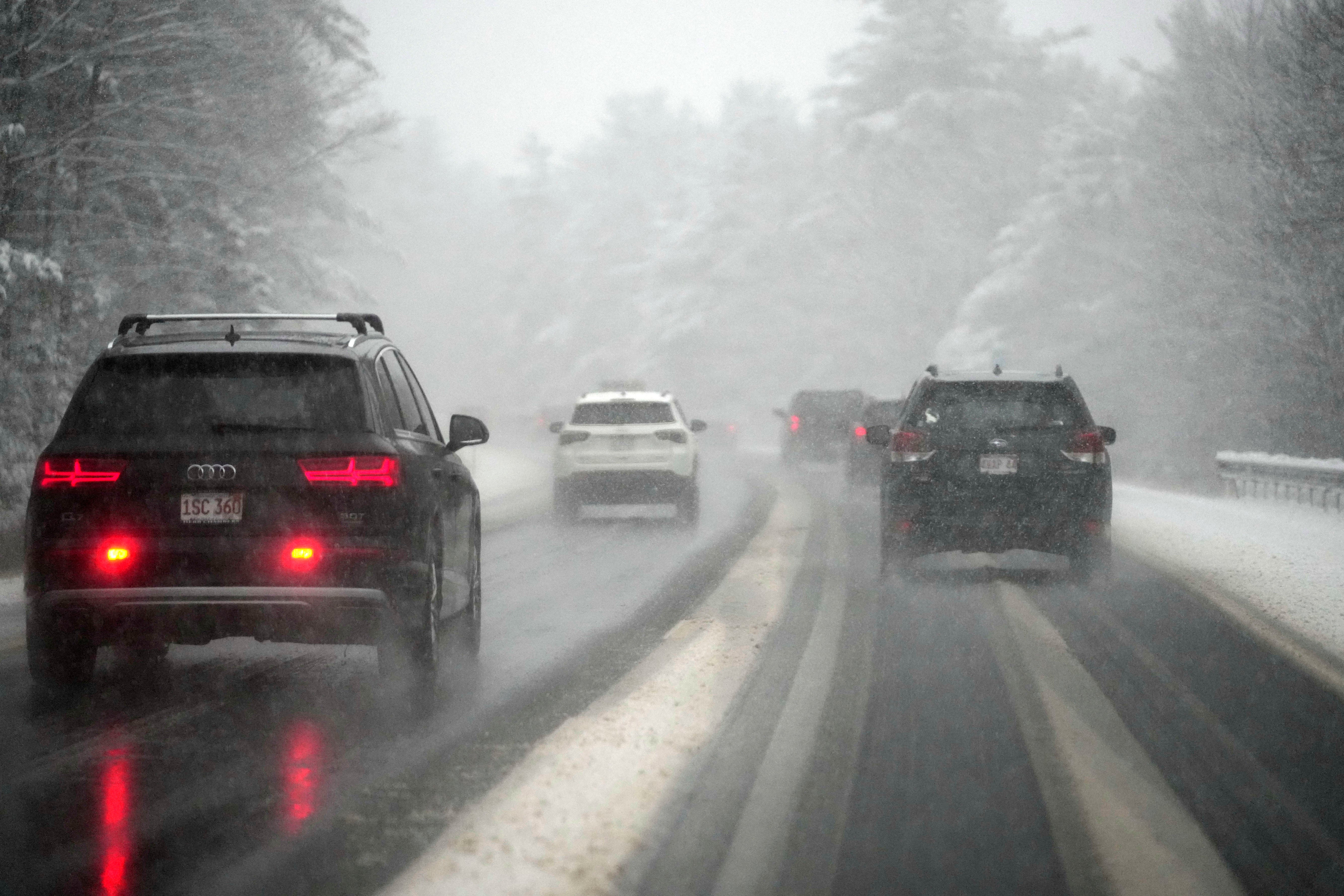 Drivers in Lebanon, New Hampshire, move through the first snowstorm of the season on Thursday. This weekend will see temperatures plunge across the US and into next week