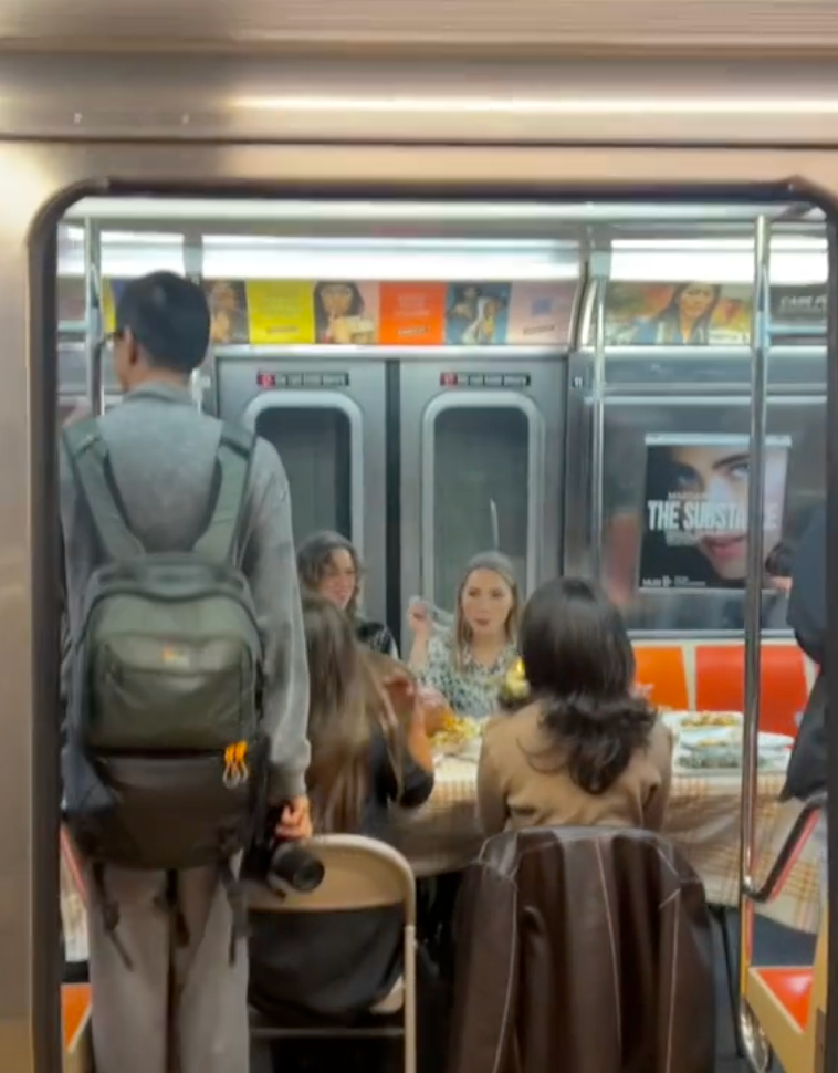 New Yorkers have hosted Thanksgiving dinners in train cars before, often handing out food to other commuters