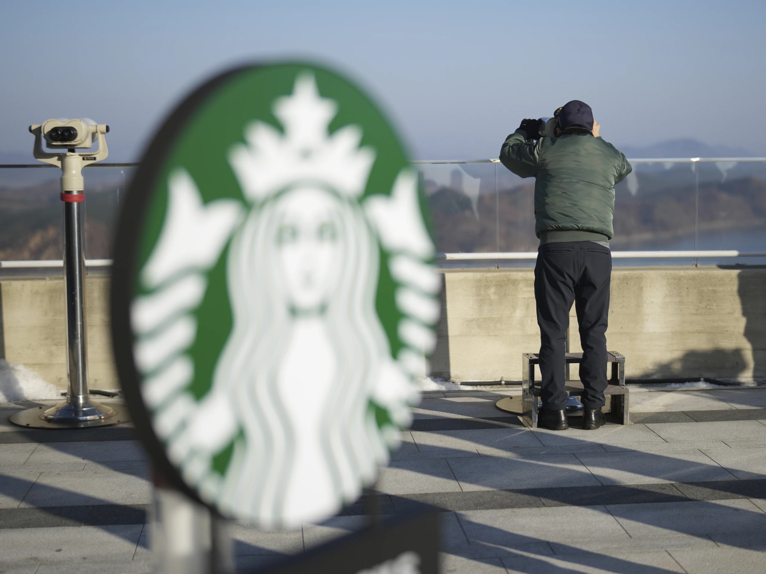 Starbucks opens new location at Aegibong Peace Ecopark near the city of Gimpo, less than a mile from North Korean territory