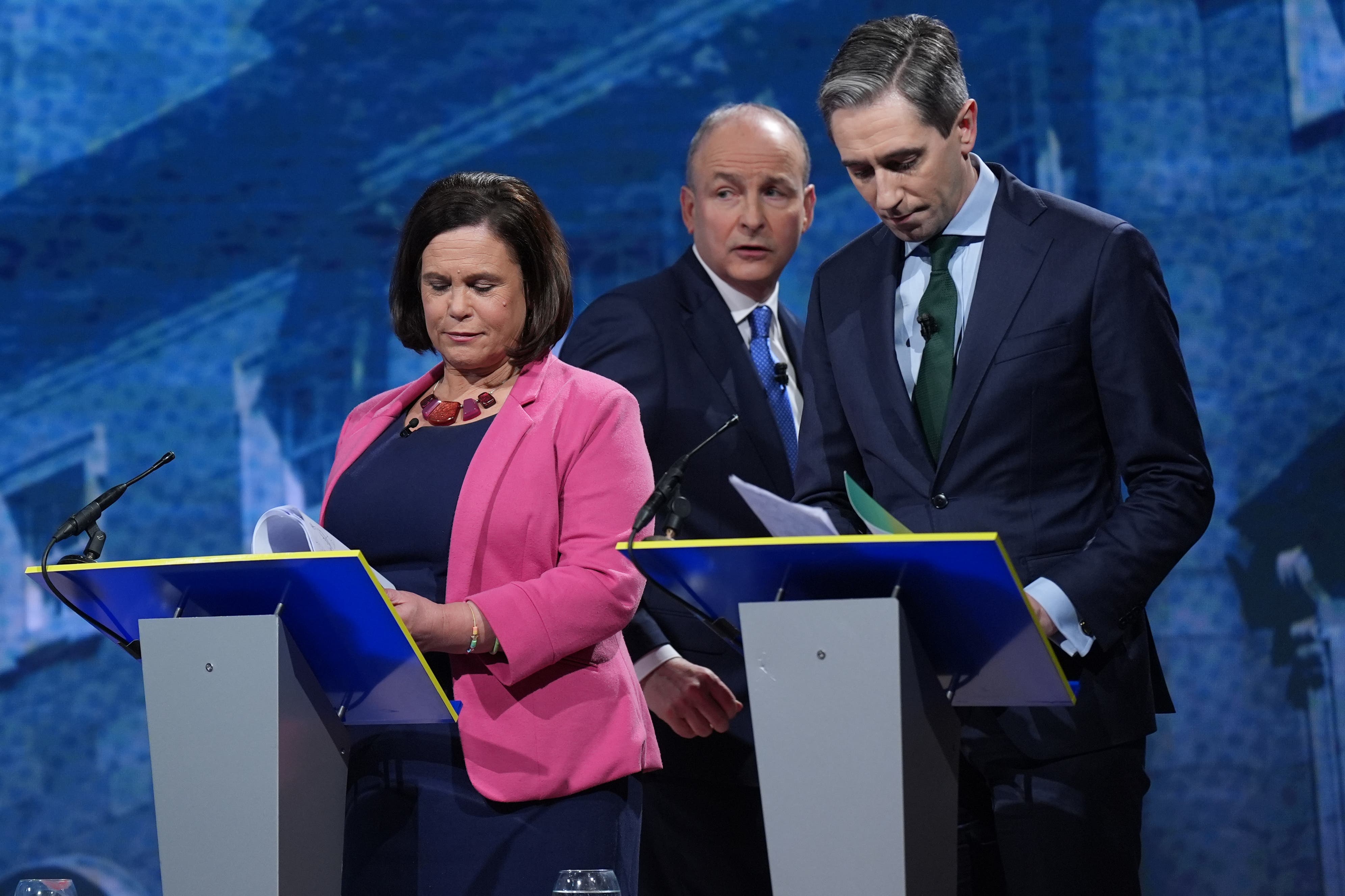 Sinn Fein leader Mary Lou McDonald, Fianna Fail leader Micheal Martin and Fine Gael leader Simon Harris (Niall Carson/PA)