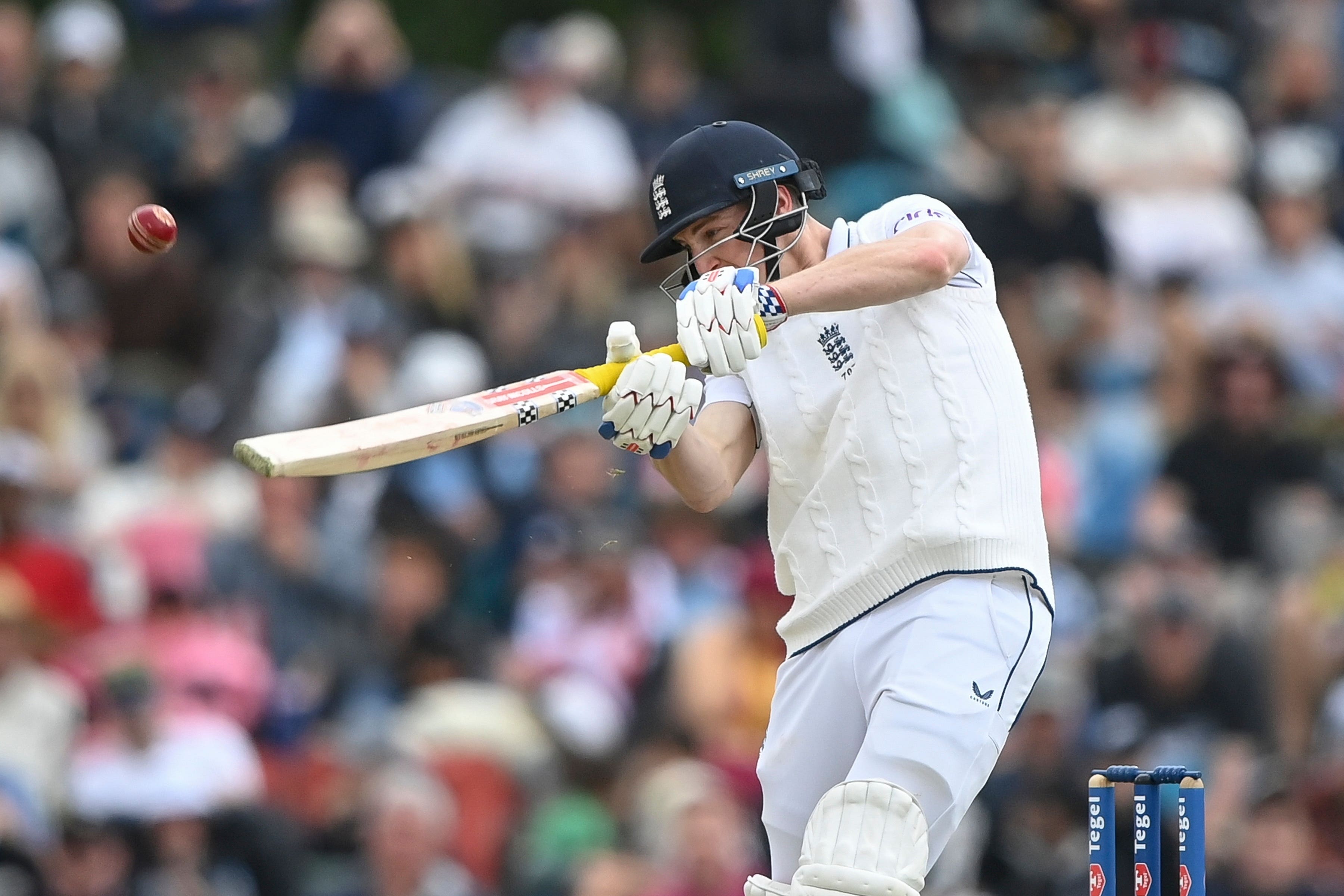 England’s Harry Brook bats during play on the third day of the first Test between England and New Zealand at Hagley Oval in Christchurch (John Davidson/Photosport/AP)