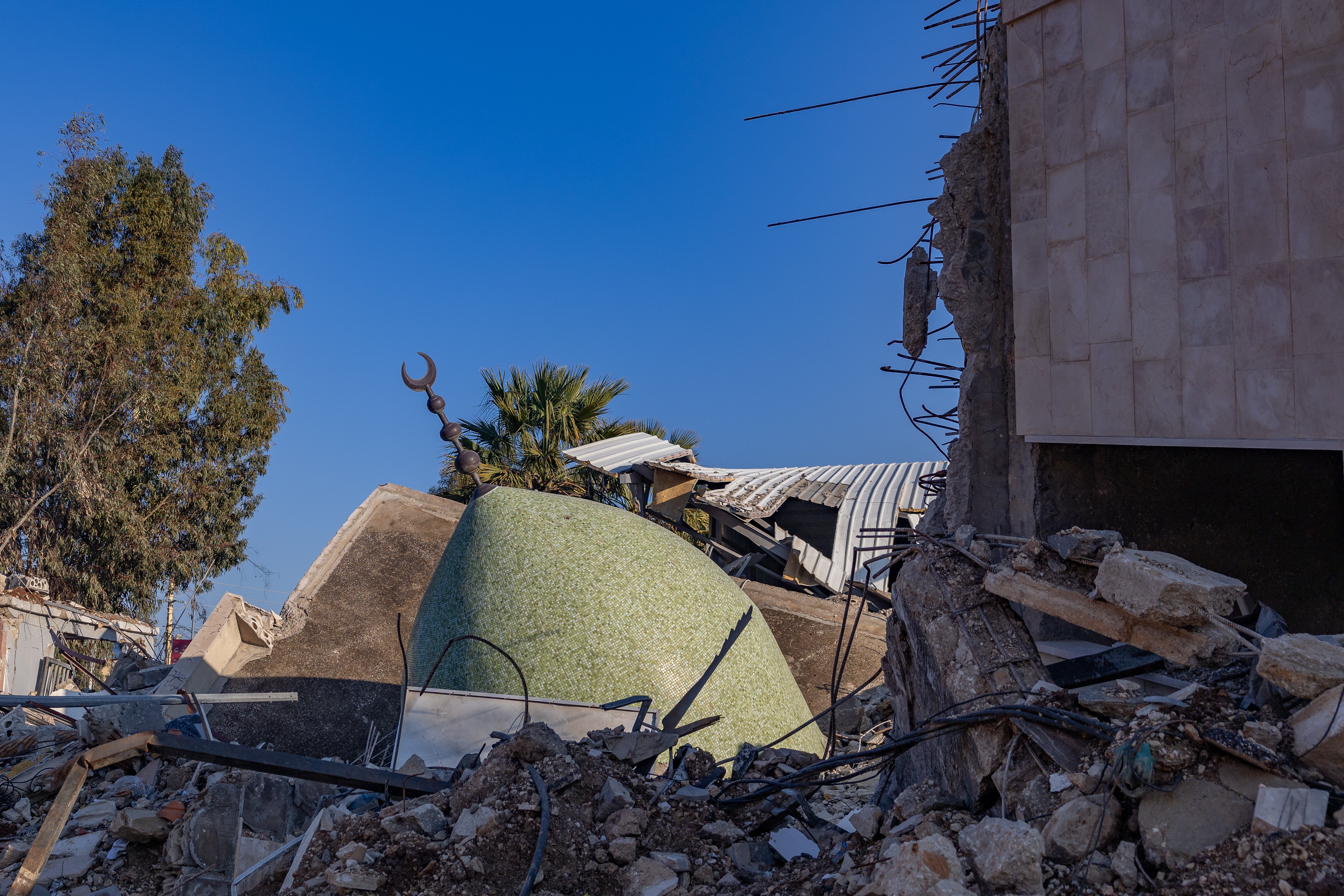 The top of a destroyed mosque in Bint Jbeil, southern Lebanon