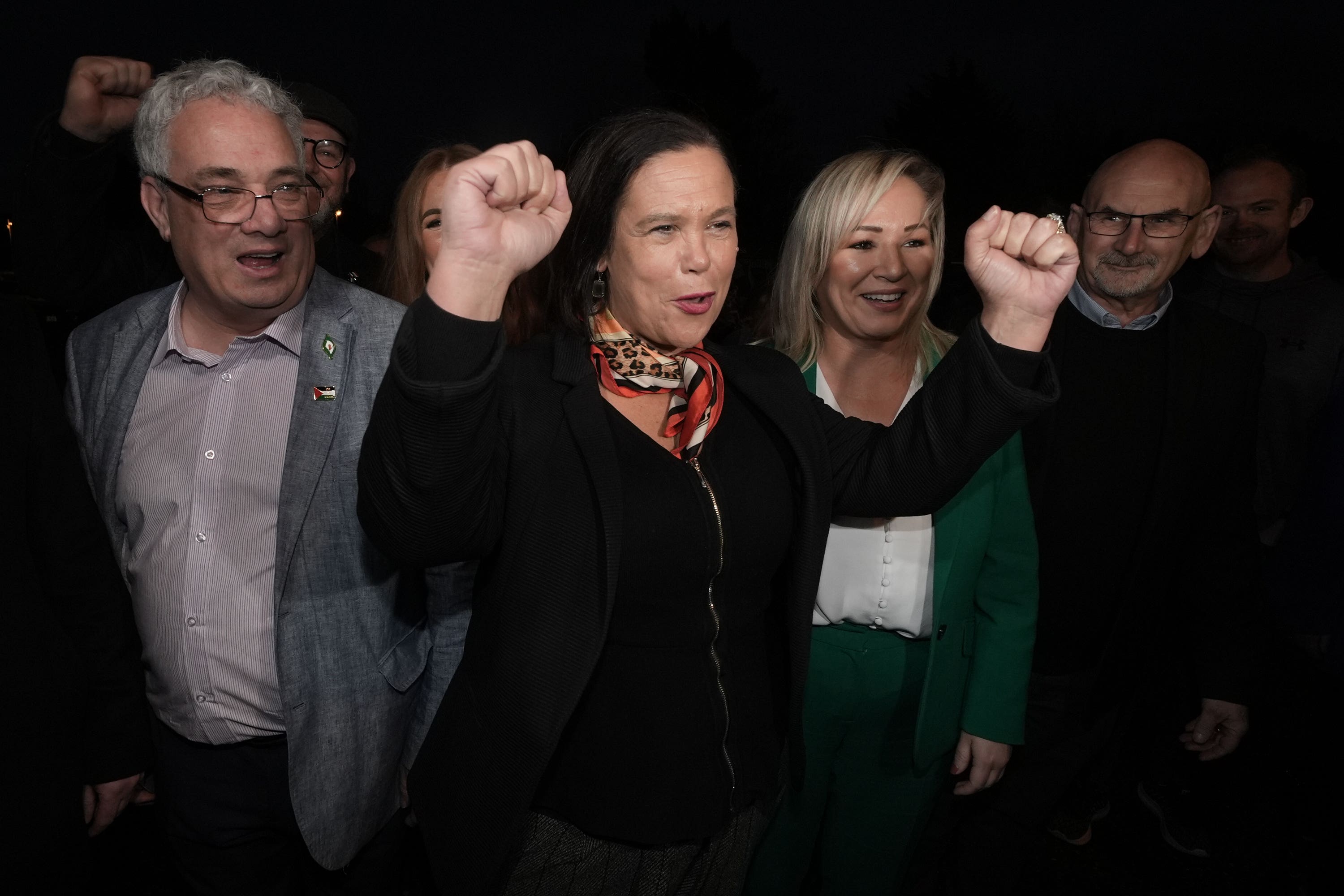 Sinn Fein president Mary Lou McDonald and deputy Michelle O’Neill arrive at the count at RDS Simmonscourt, Dublin (Brian Lawless/PA)