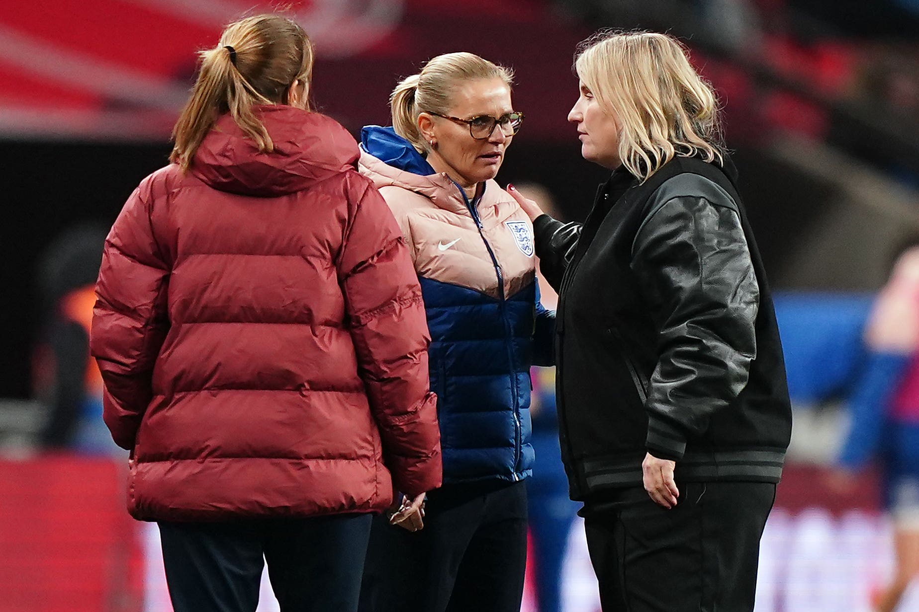 England manager Sarina Wiegman and USA manager Emma Hayes (right) saw their sides draw 0-0 at Wembley (Zac Goodwin/PA)