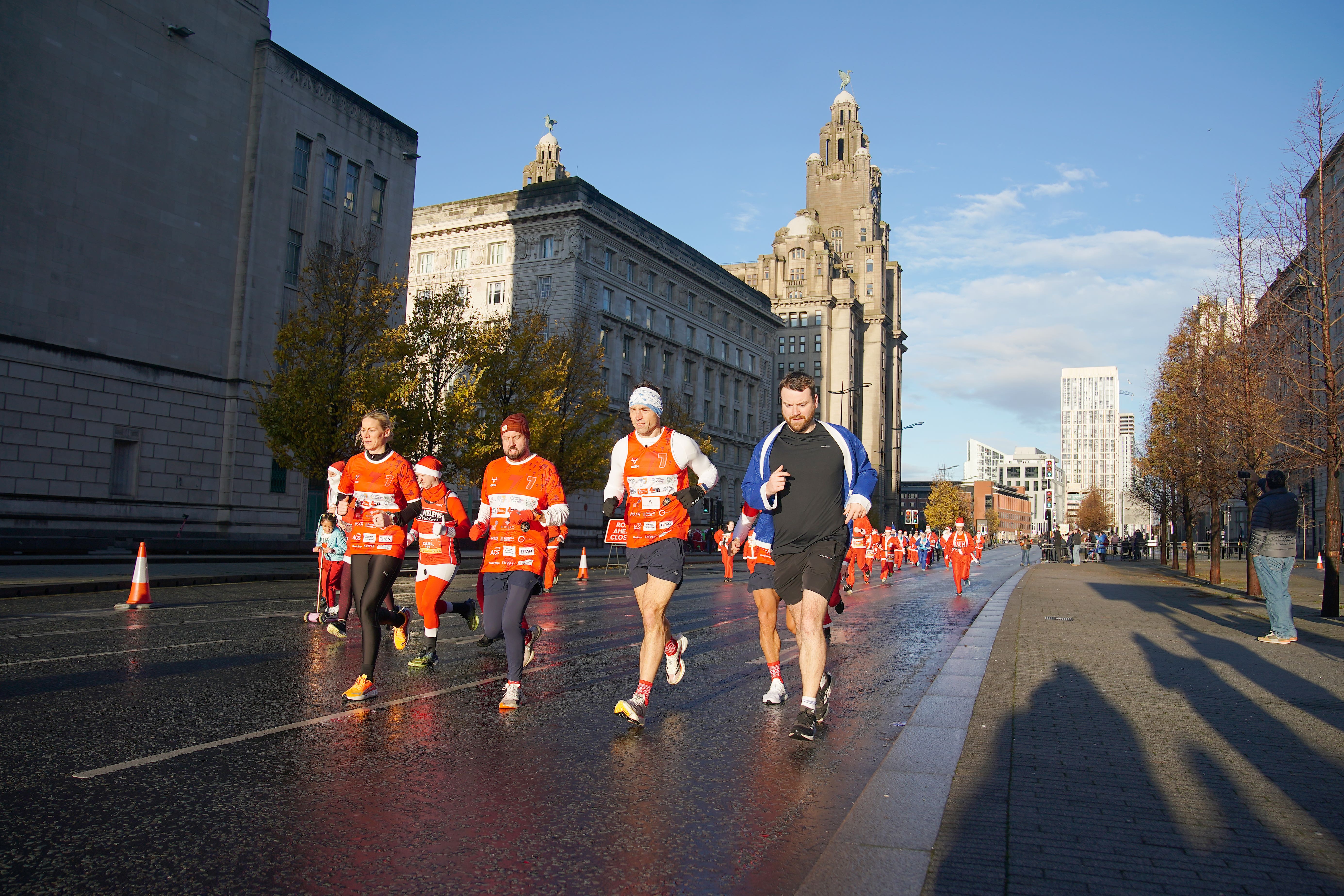 Kevin Sinfield starts his latest fundraising challenge, Running Home For Christmas, at the annual charity fundraising Liverpool Santa Dash even (Peter Byrne/PA)