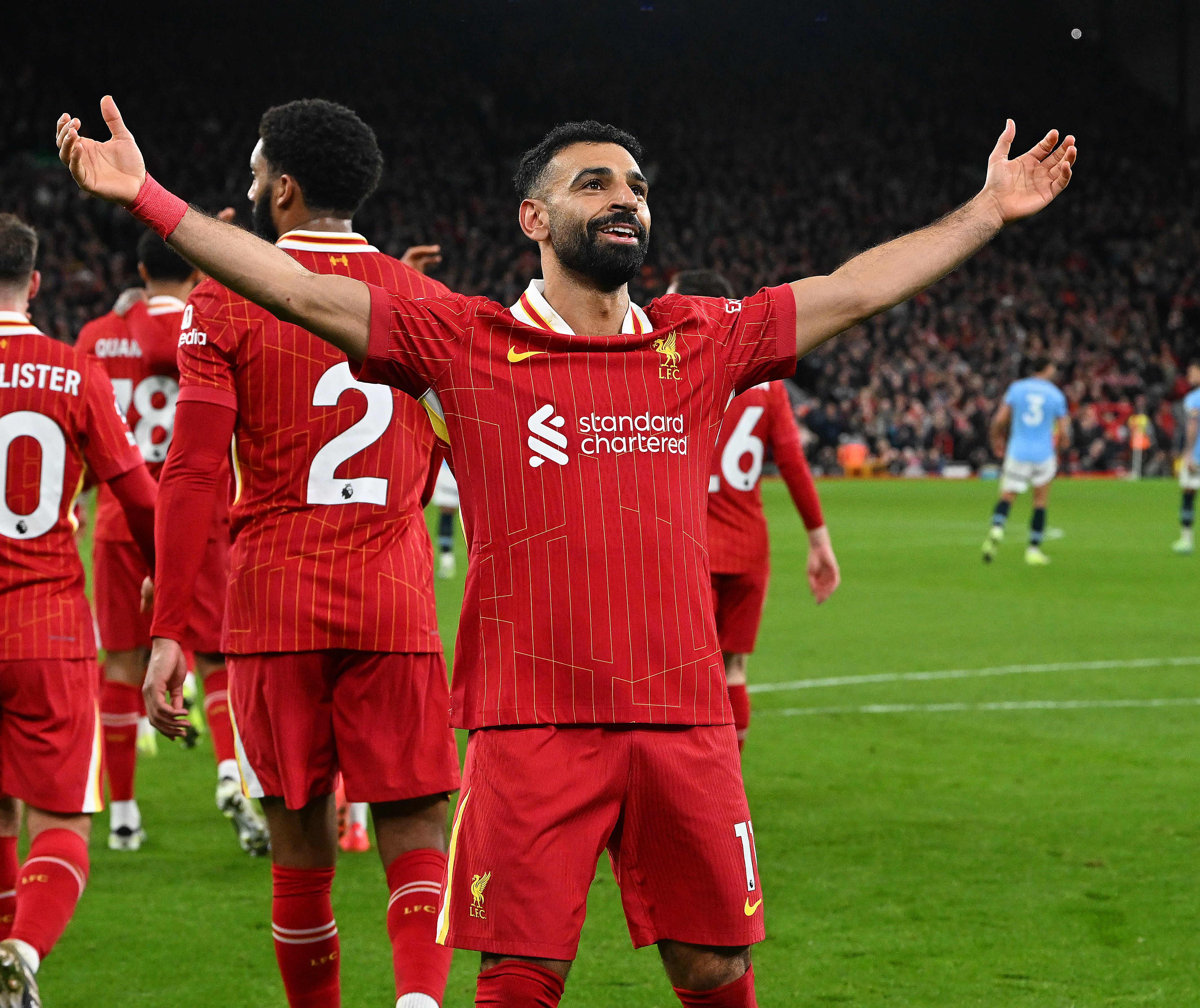 Mohamed Salah of Liverpool celebrates after scoring