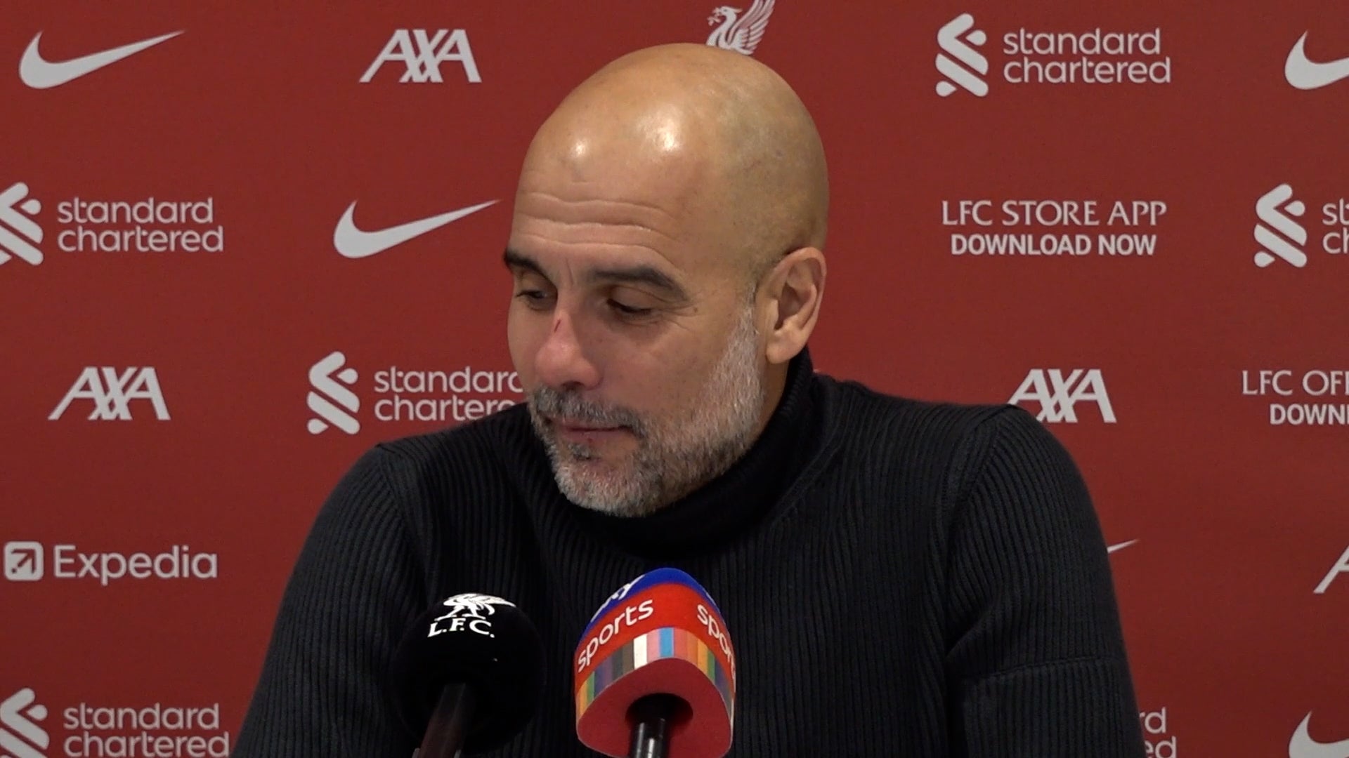 Pep Guardiola responds to ‘sacked in the morning’ chants following Man City’s defeat to Liverpool