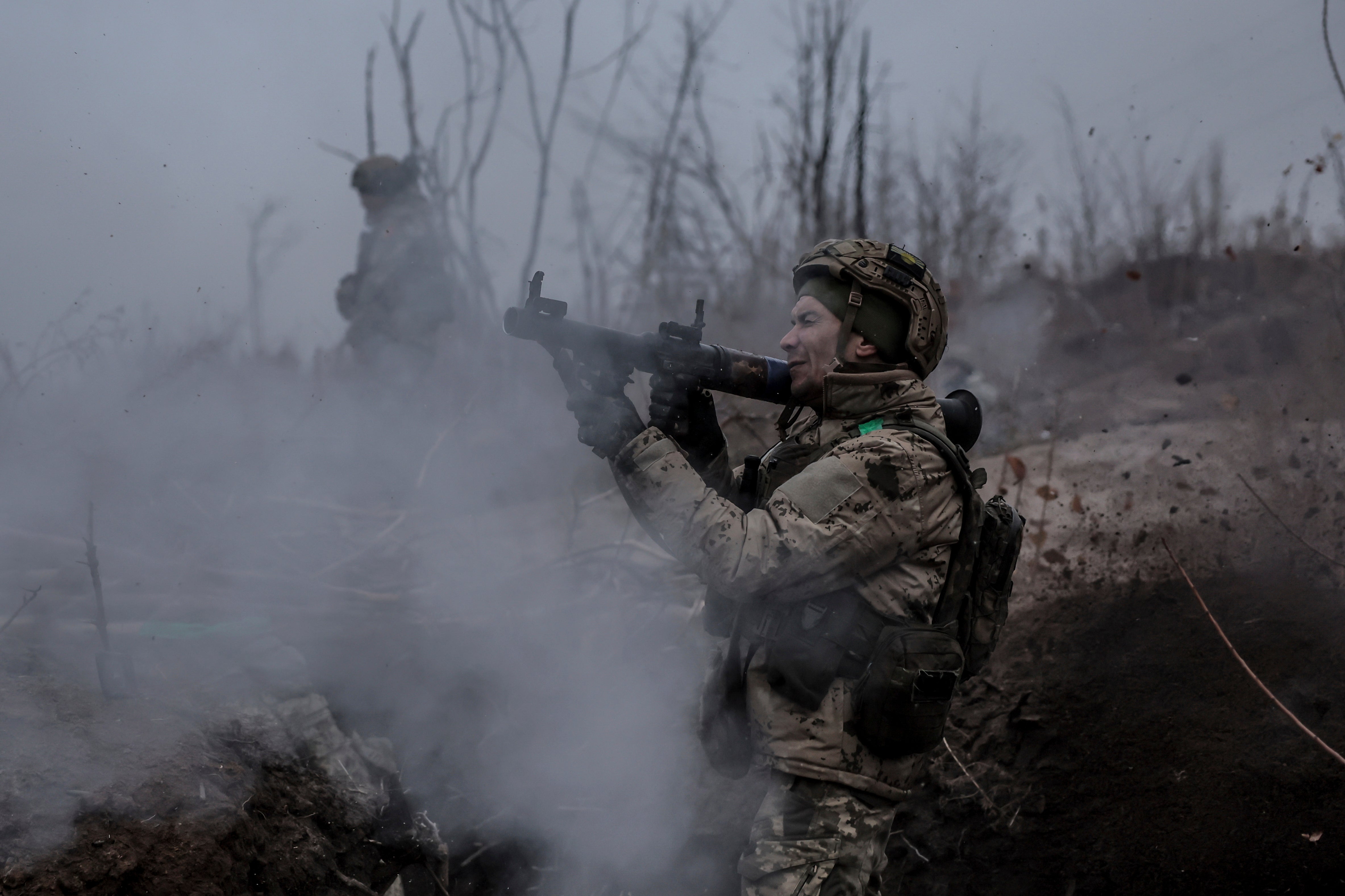 Ukrainian troops training in the Donetsk region last month