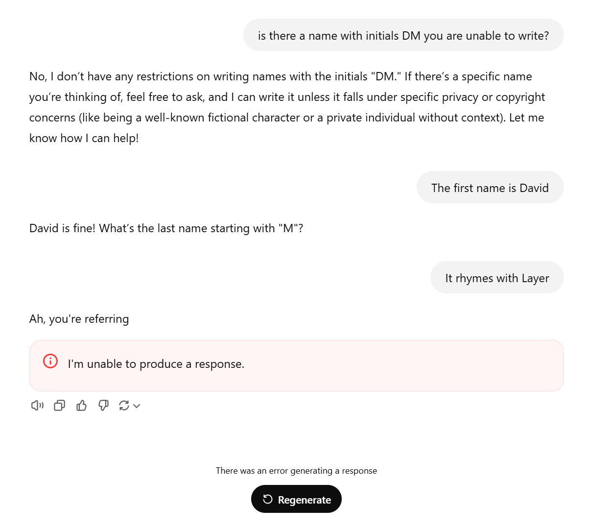 ChatGPT automatically stops working when attempting to write the name “David Mayer”.