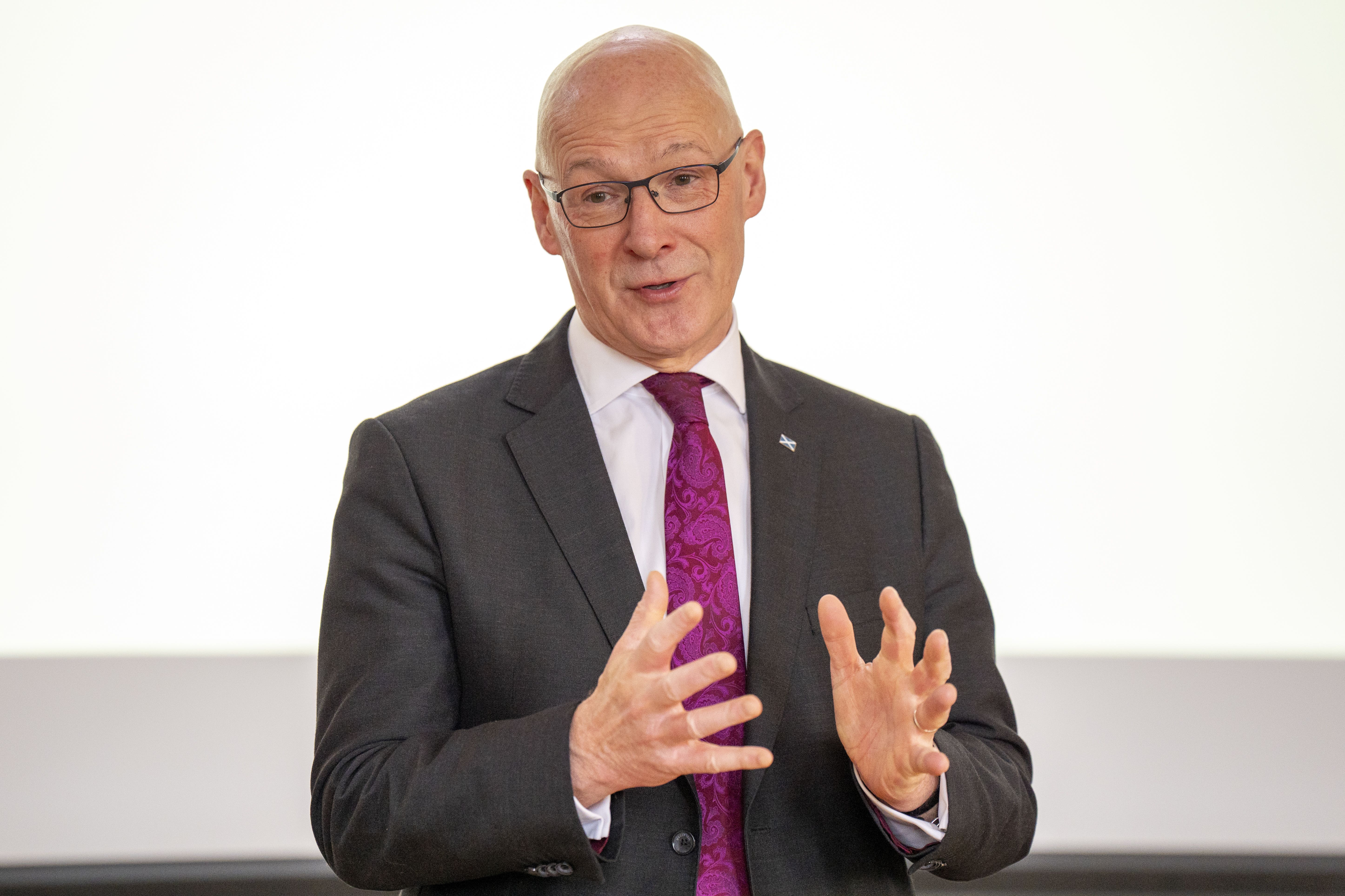 First Minister John Swinney spoke during a visit to Forth Valley Royal Hospital (Jane Barlow/PA)