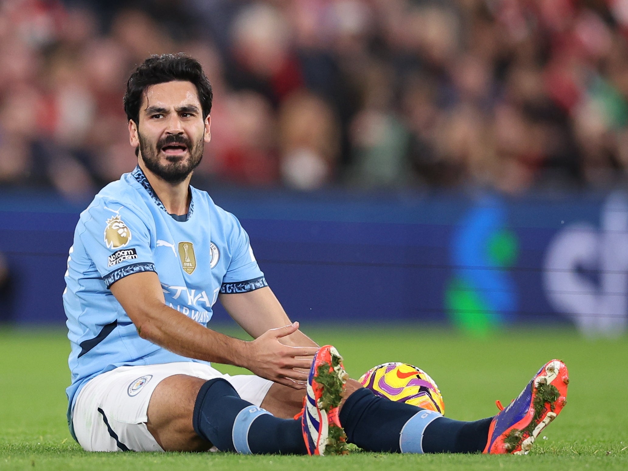 Ilkay Gundogan of Manchester City reacts against Liverpool