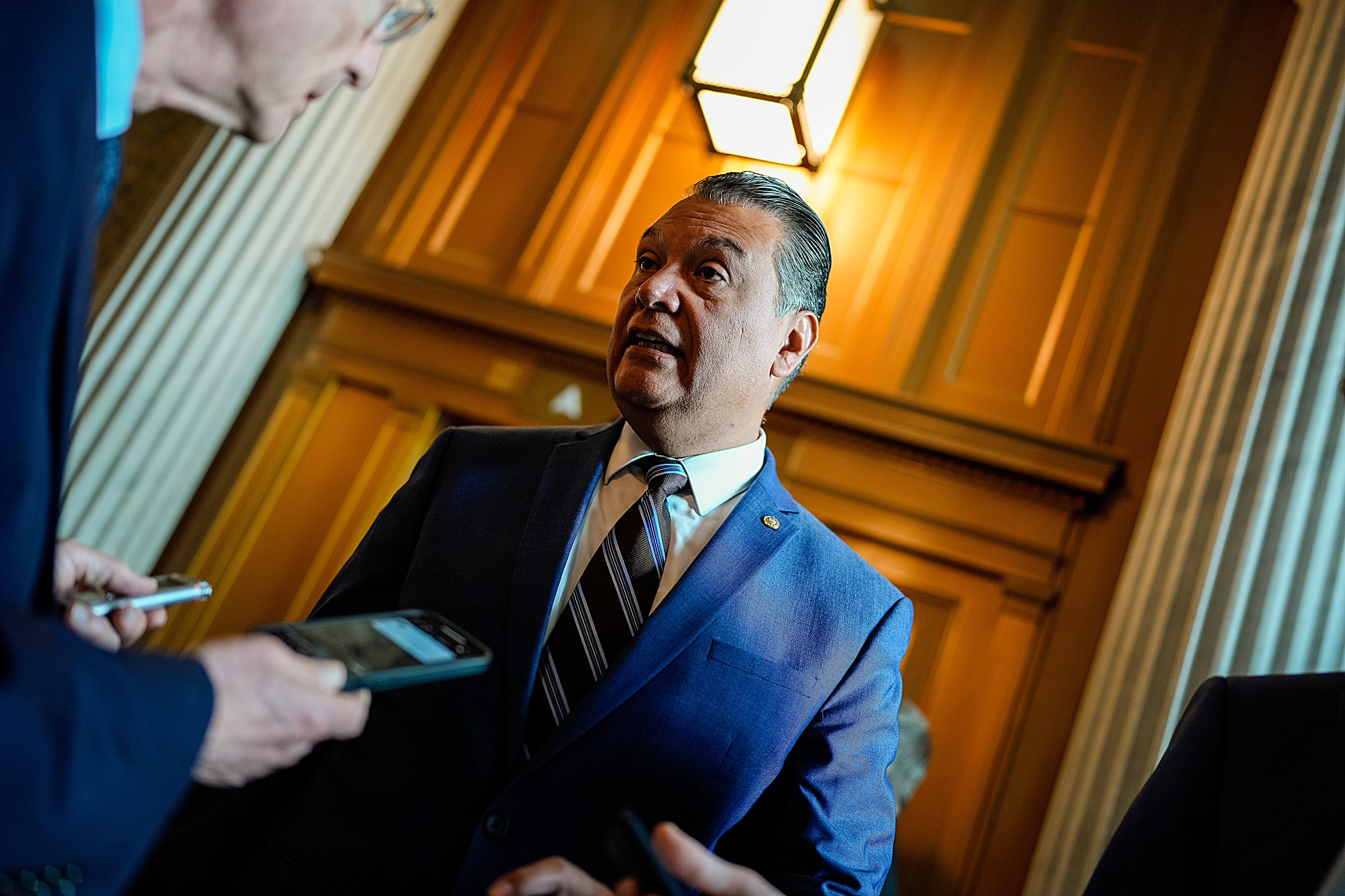 Sen. Alex Padilla (D-CA) arrives for a vote at the U.S. Capitol in Washington, D.C., earlier this year. He has said that California will not help the incoming Trump administration with its immigration plans