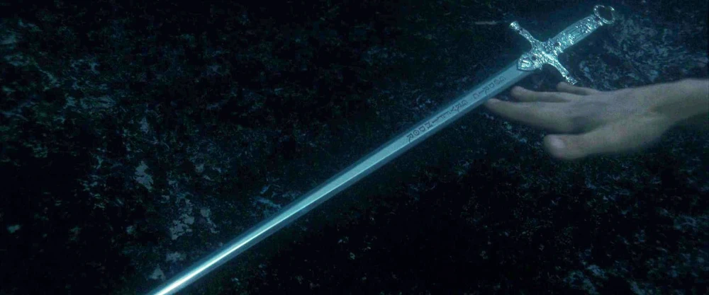 Godric Gryffindor’s sword in a lake in the Forest of Dean in Harry Potter and the Deathly Hallows