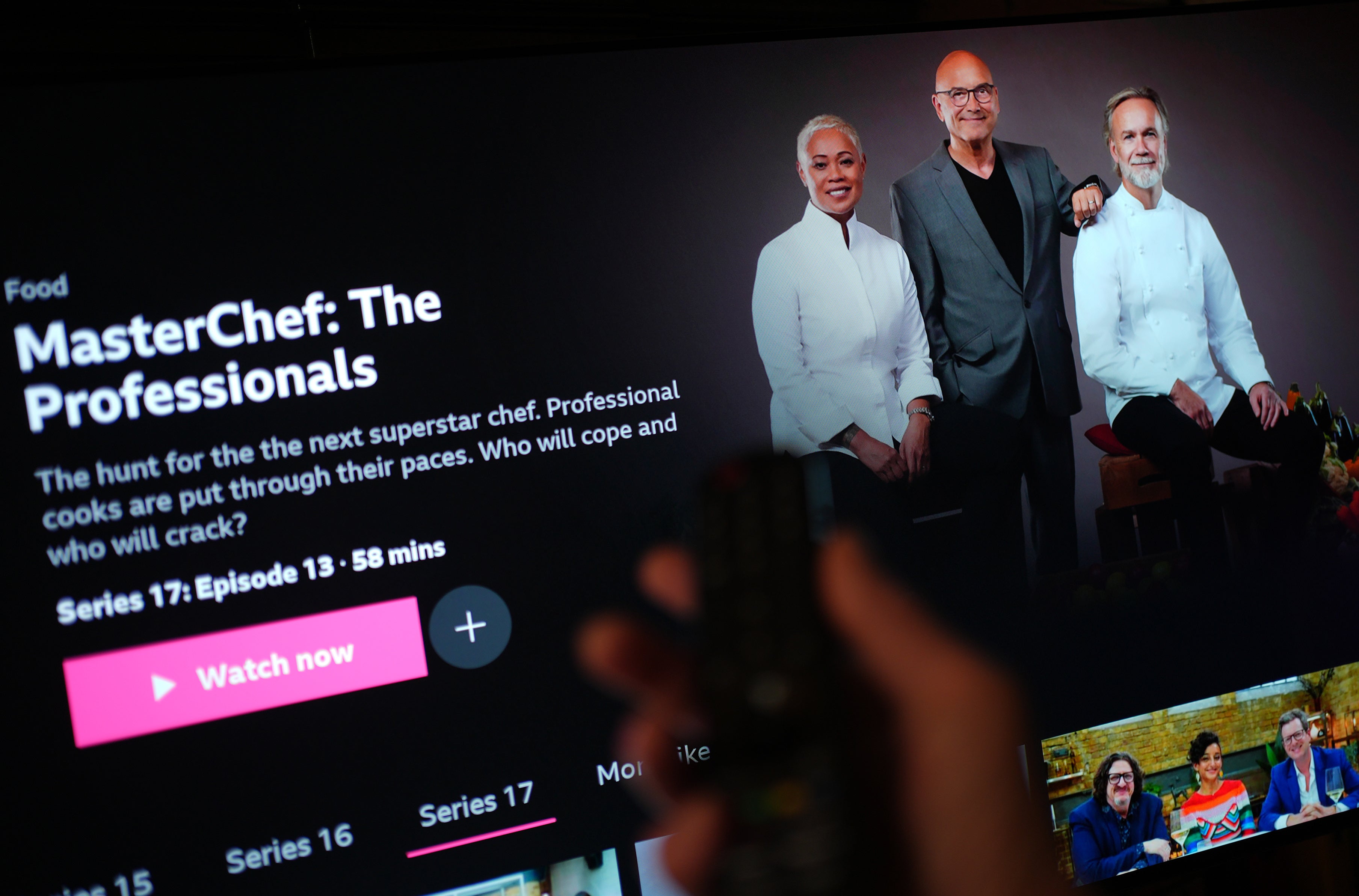 The BBC iPlayer app displaying an episode of MasterChef: The Professionals available to watch on demand (Yui Mok/PA)