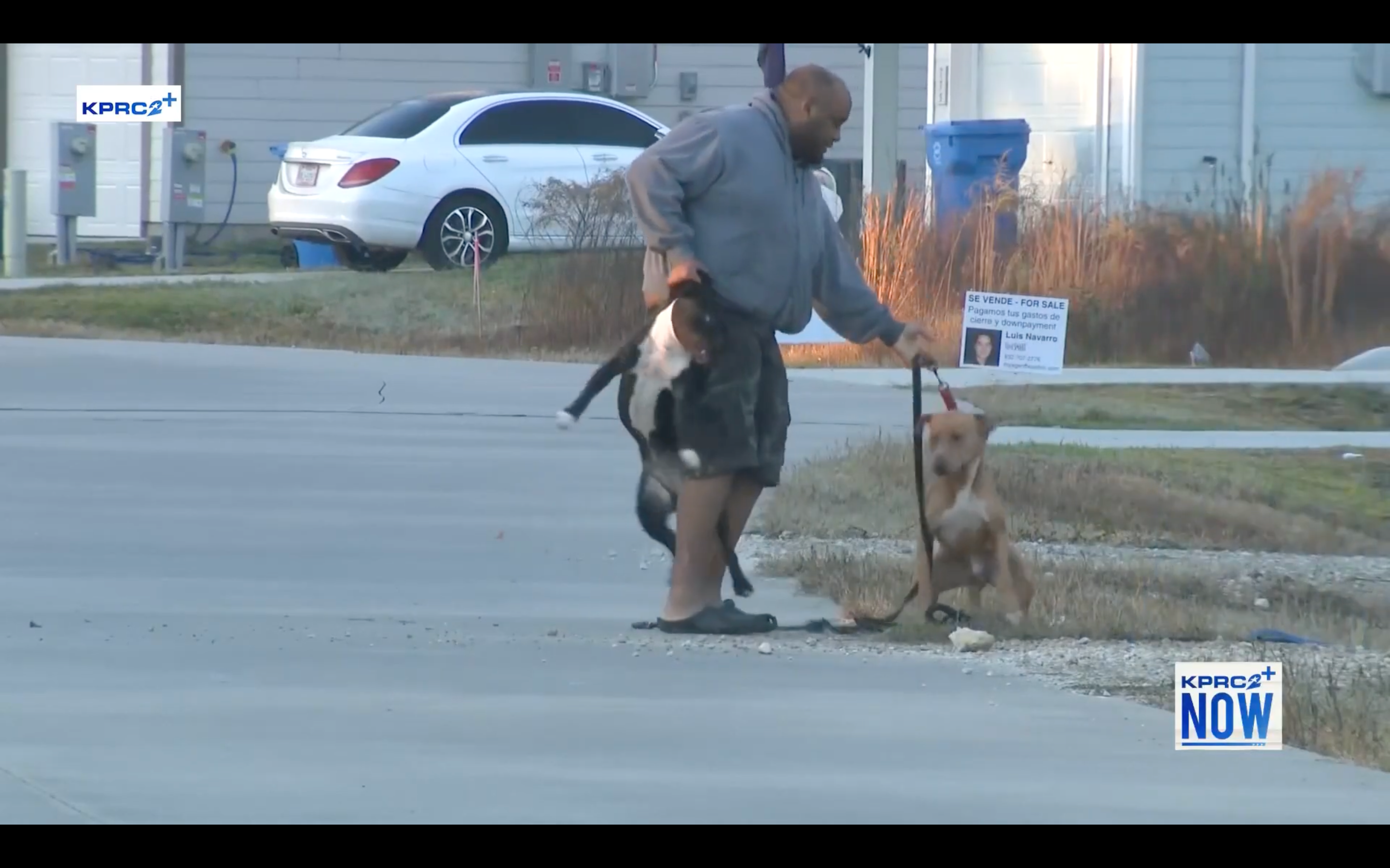 Man tries to protect his dog after feral dog went for the pet as reporters were filming in Liberty County