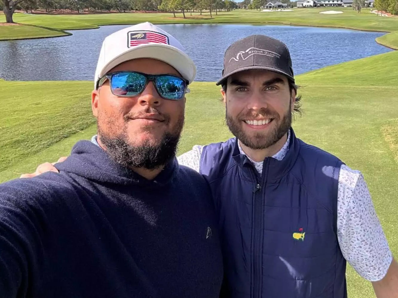 Connor Cruise (left) poses with friend at the Pelican Golf Club in Belleair, Florida