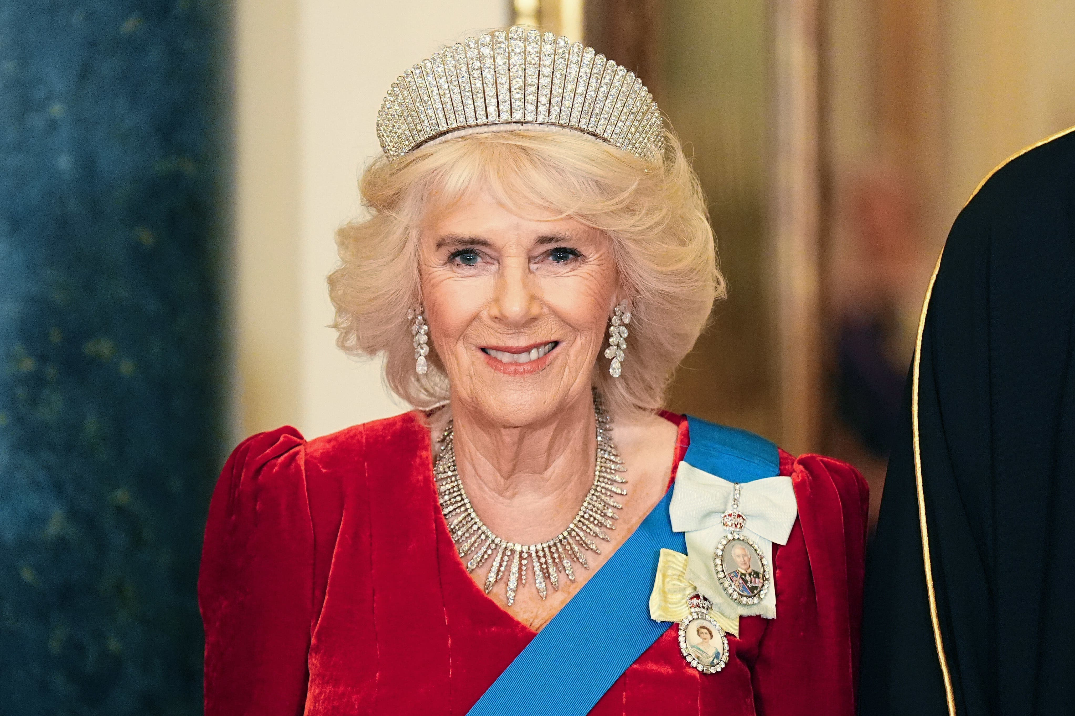 Queen Camilla ahead of the state banquet (Aaron Chown/PA)