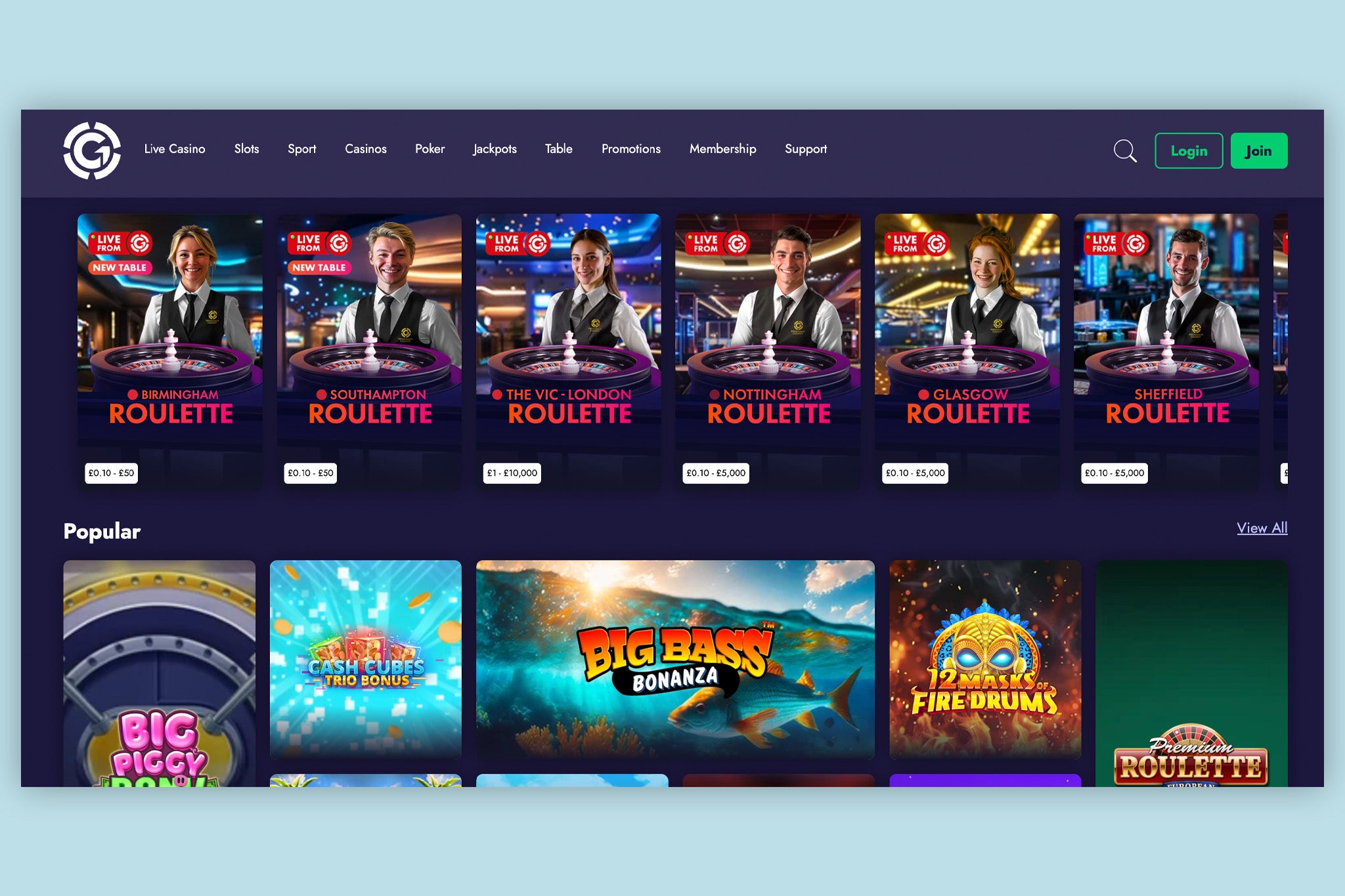 You can easily choose which casino location you’d like to stream