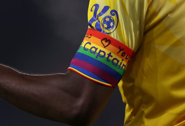 <p>Guehi’s armband during the game against Ipswich  </p>