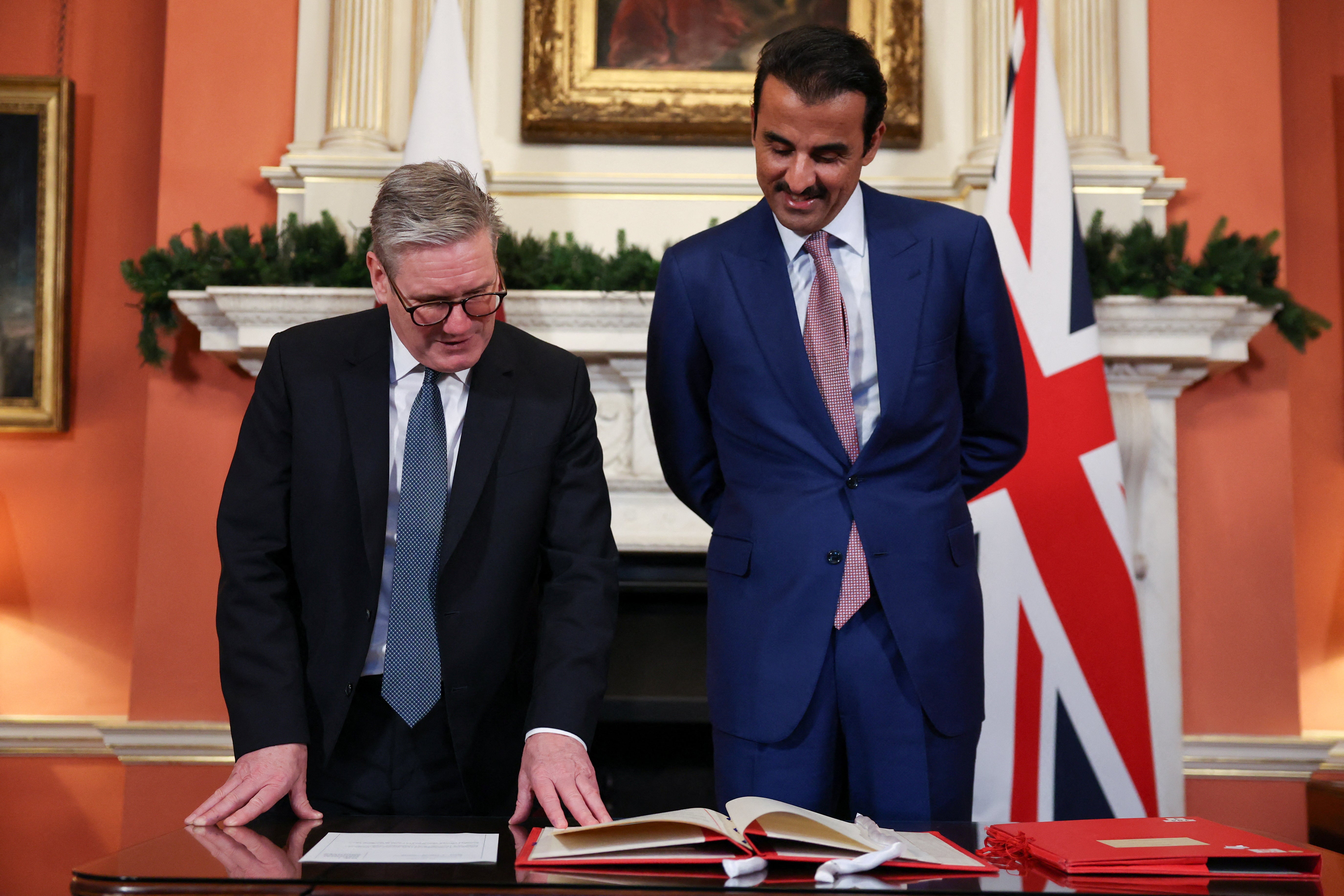 Prime Minister Sir Keir Starmer with the Emir of Qatar Sheikh Tamim bin Hamad Al Thani at 10 Downing Street