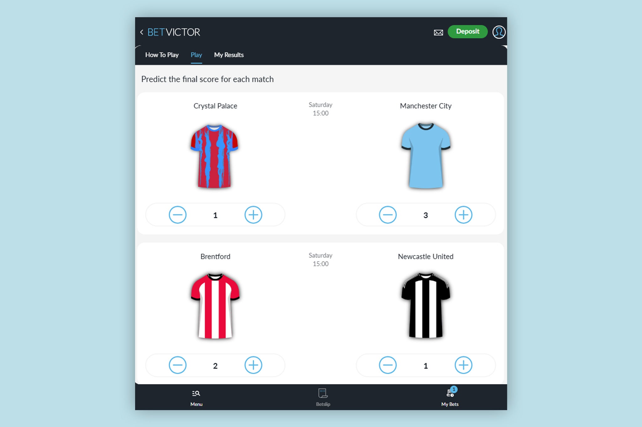 Correct score predictions will earn BV customers free bets with no deposit