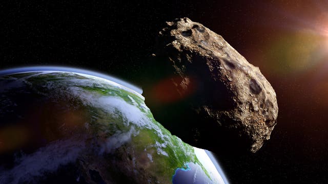 <p>In this dramatic illustration, a meteor falls toward Earth from space. A pair of asteroids that rammed into Earth more than 35 million years ago seemingly had no climate impacts, scientists said Wednesday </p>