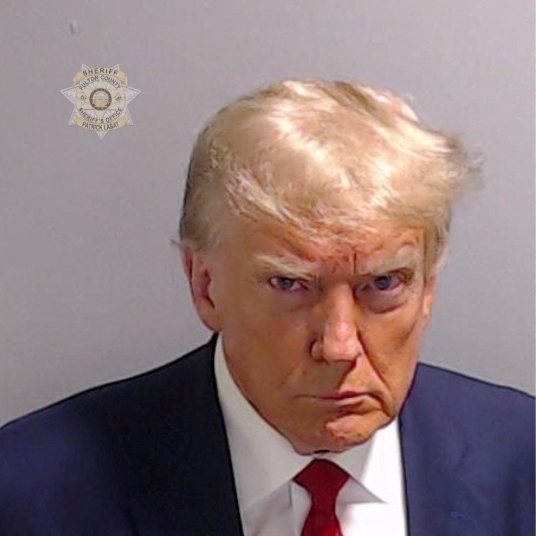 The Fulton County Sheriff’s Office in Georgia photographed Donald Trump in 2023 for a mugshot after surrendering on criminal charges for his attempts to overturn the state’s election results in 2020