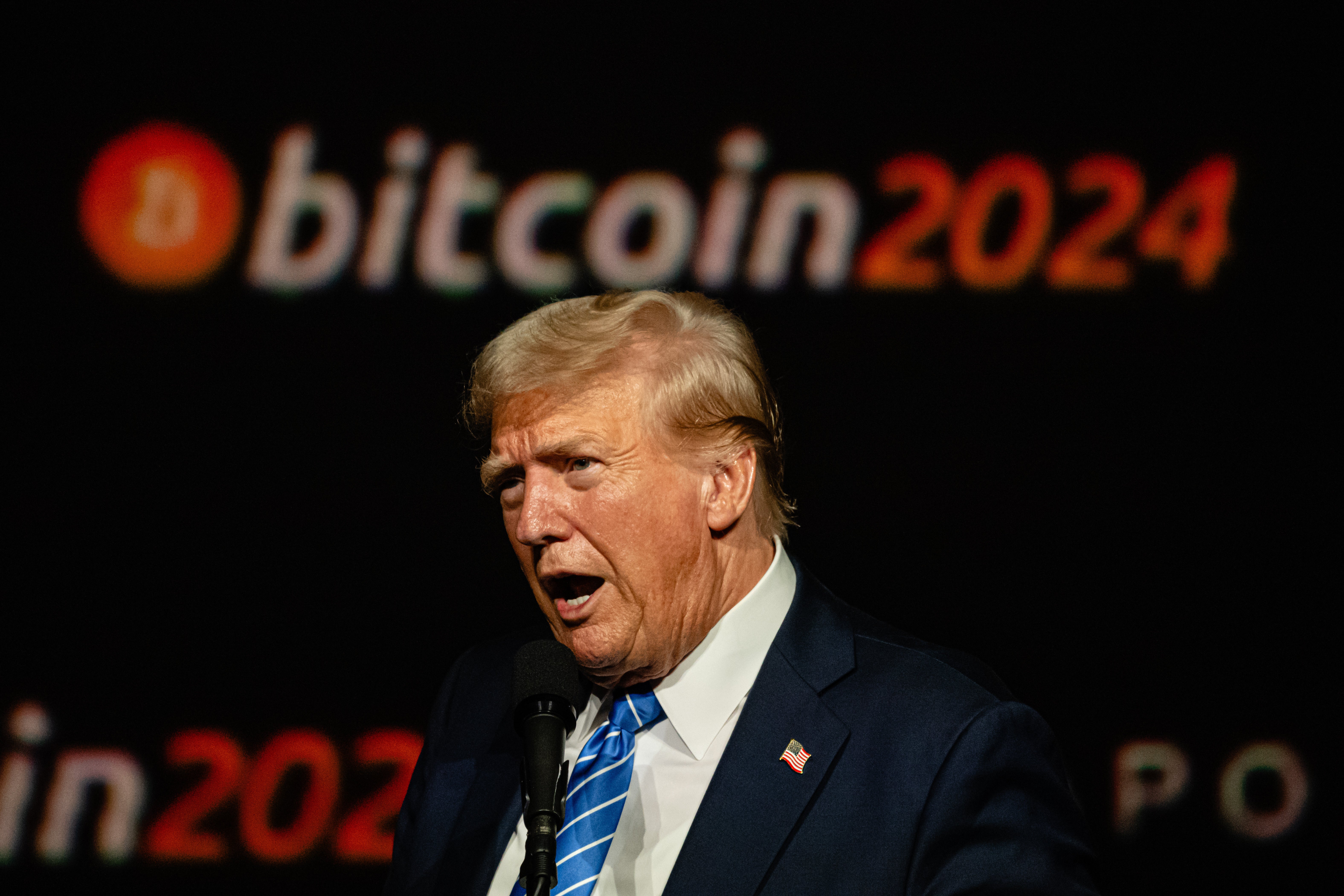 Former President and 2024 Republican presidential candidate Donald Trump gives a keynote speech on the third day of the Bitcoin 2024 conference at Music City Center July 27, 2024 in Nashville, Tennessee