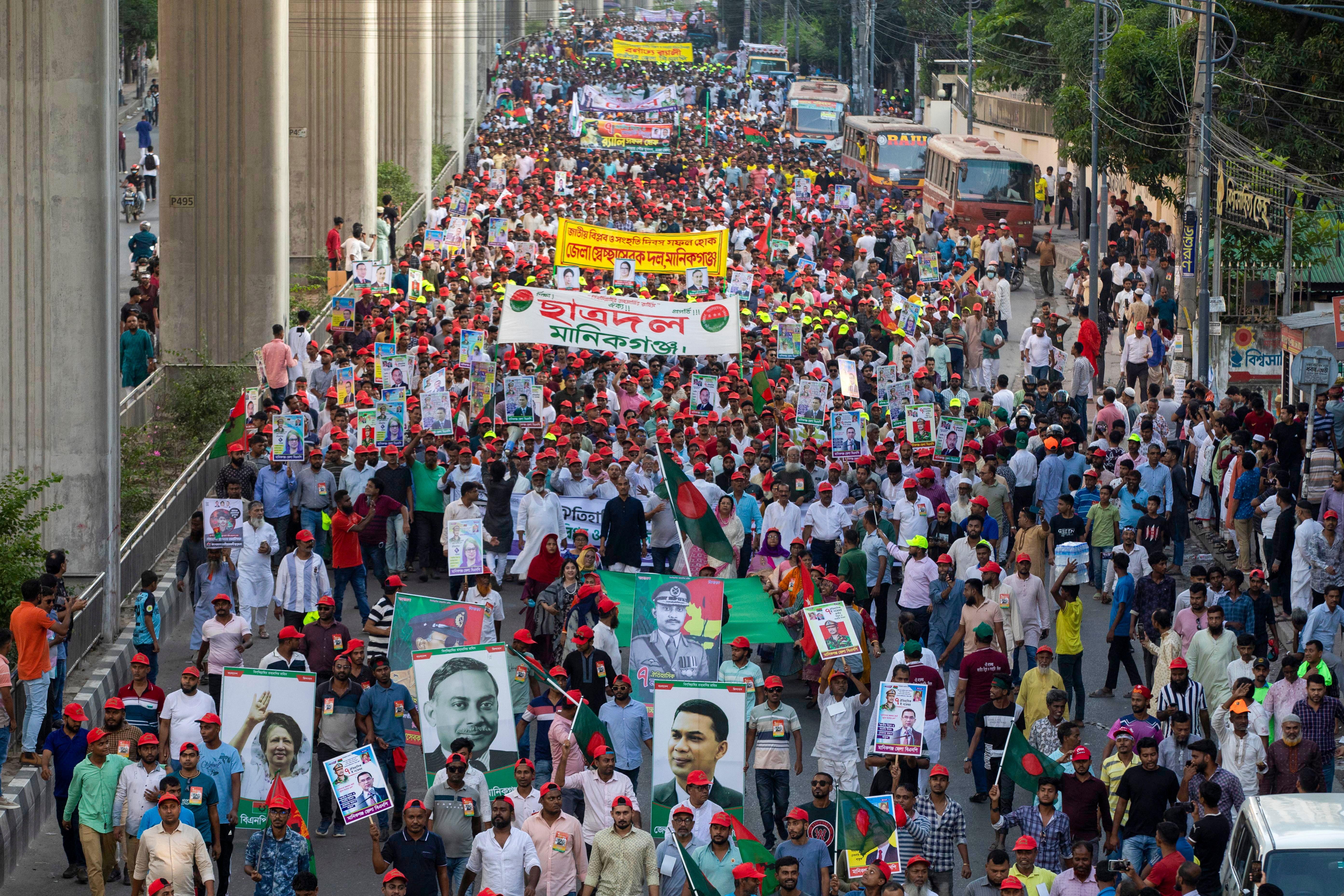 Bangladesh Nationalist Party leaders and supporters march in Dhaka on 8 November 2024