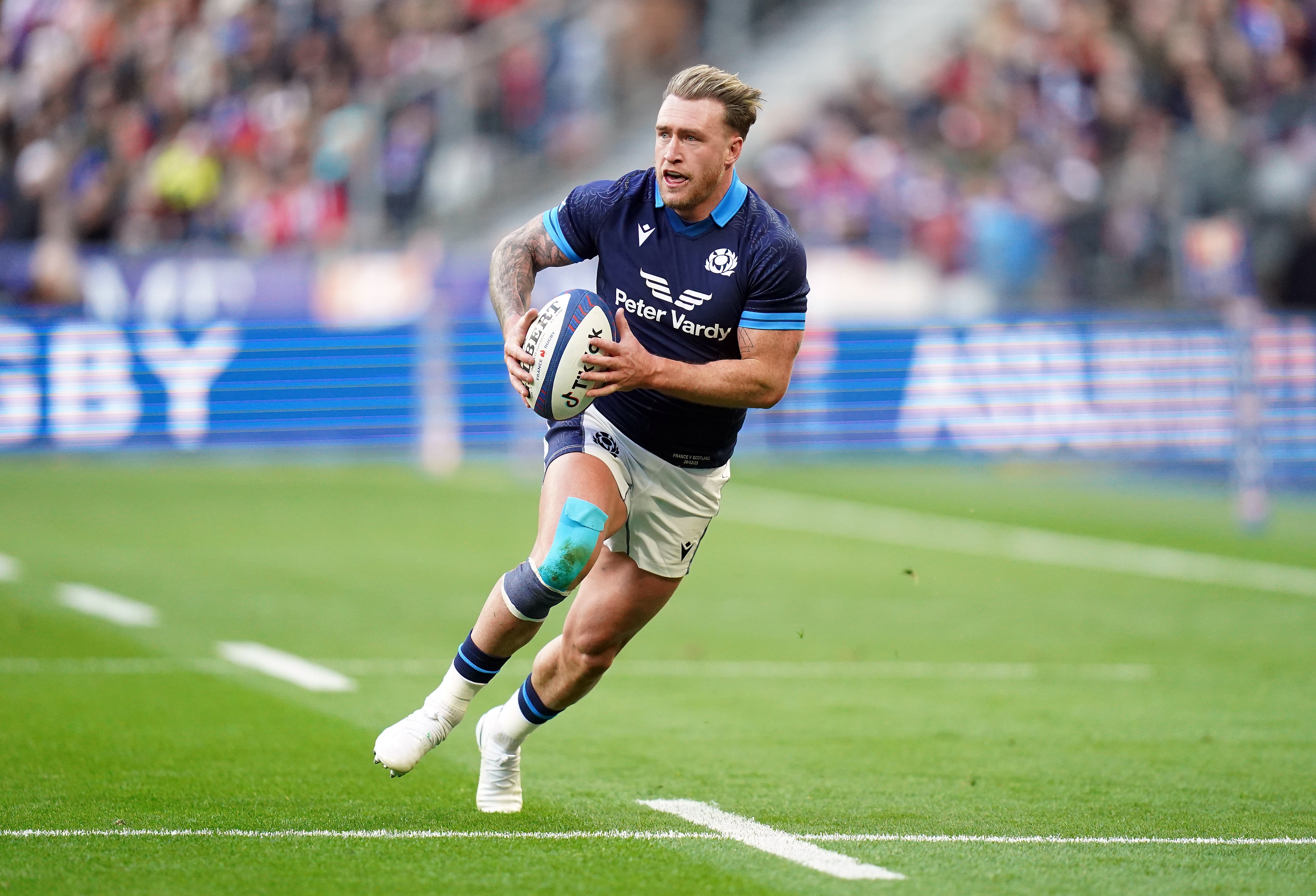 Hogg playing for Scotland during a Six Nations match in February 2023