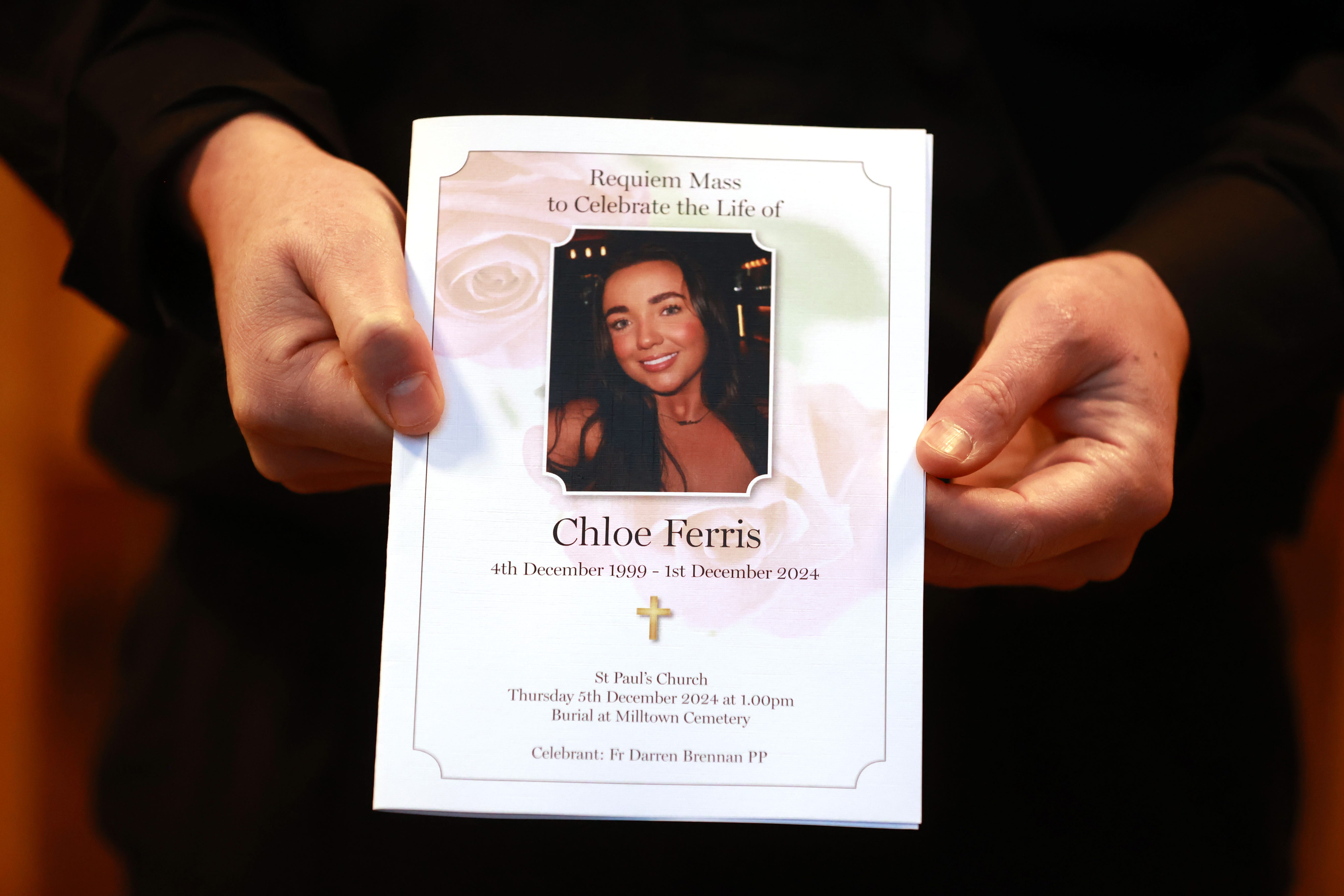 A mourner holds the order of service for the funeral of Chloe Ferris (Liam McBurney/PA)