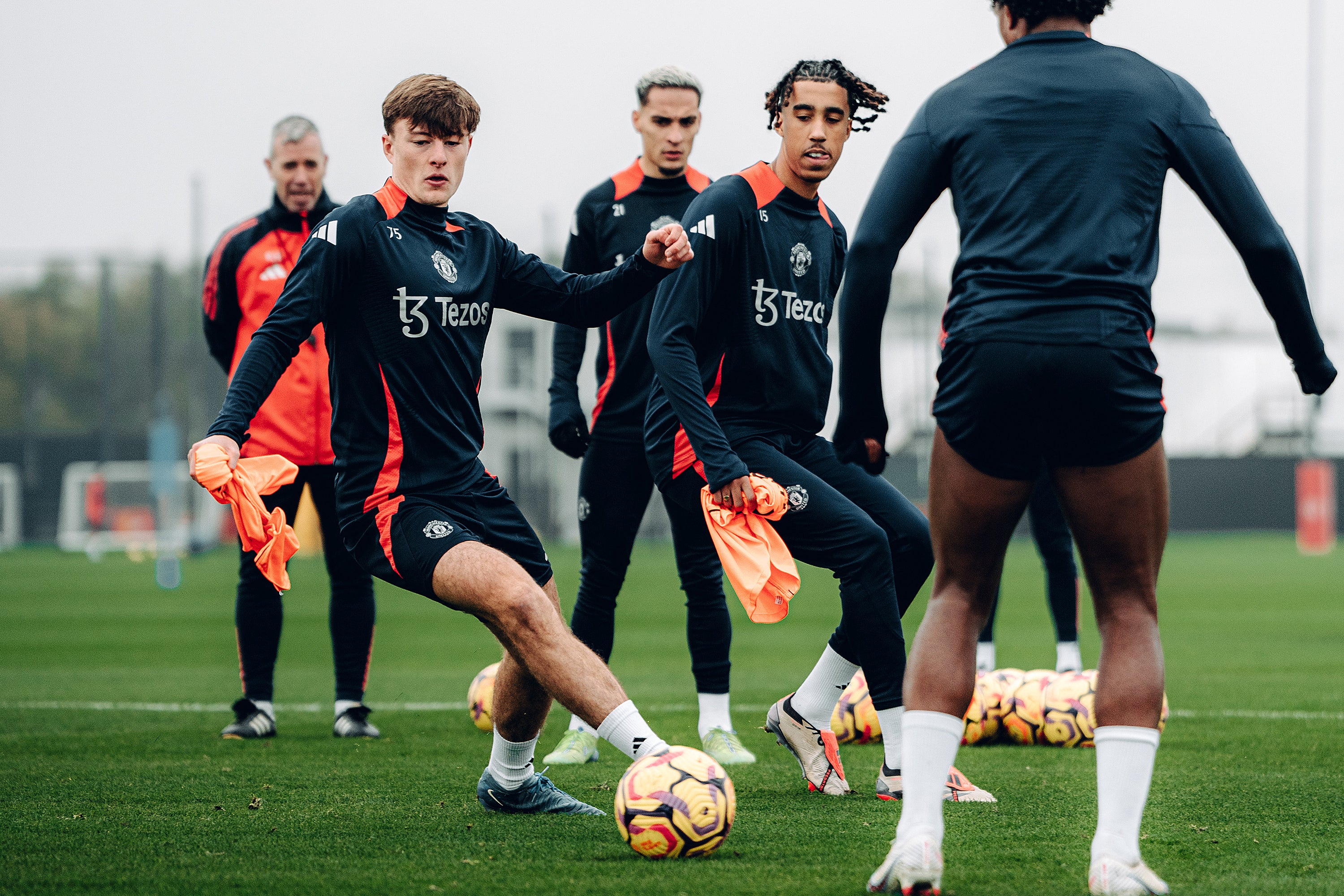 Yoro, second right, pictured in Manchester United training