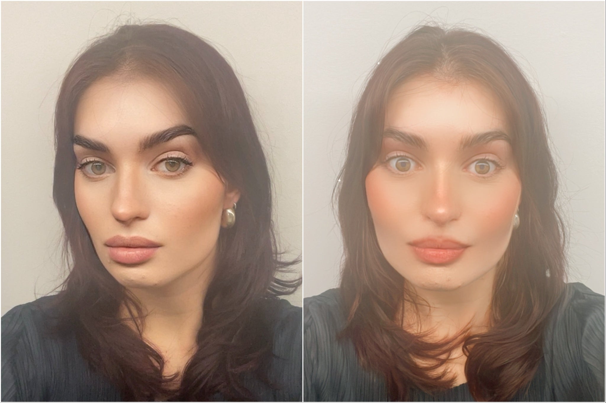 Reporter Ellie Muir trying the ‘Bold Glamour’ and ‘Baby Face’ filters on TikTok and Instagram