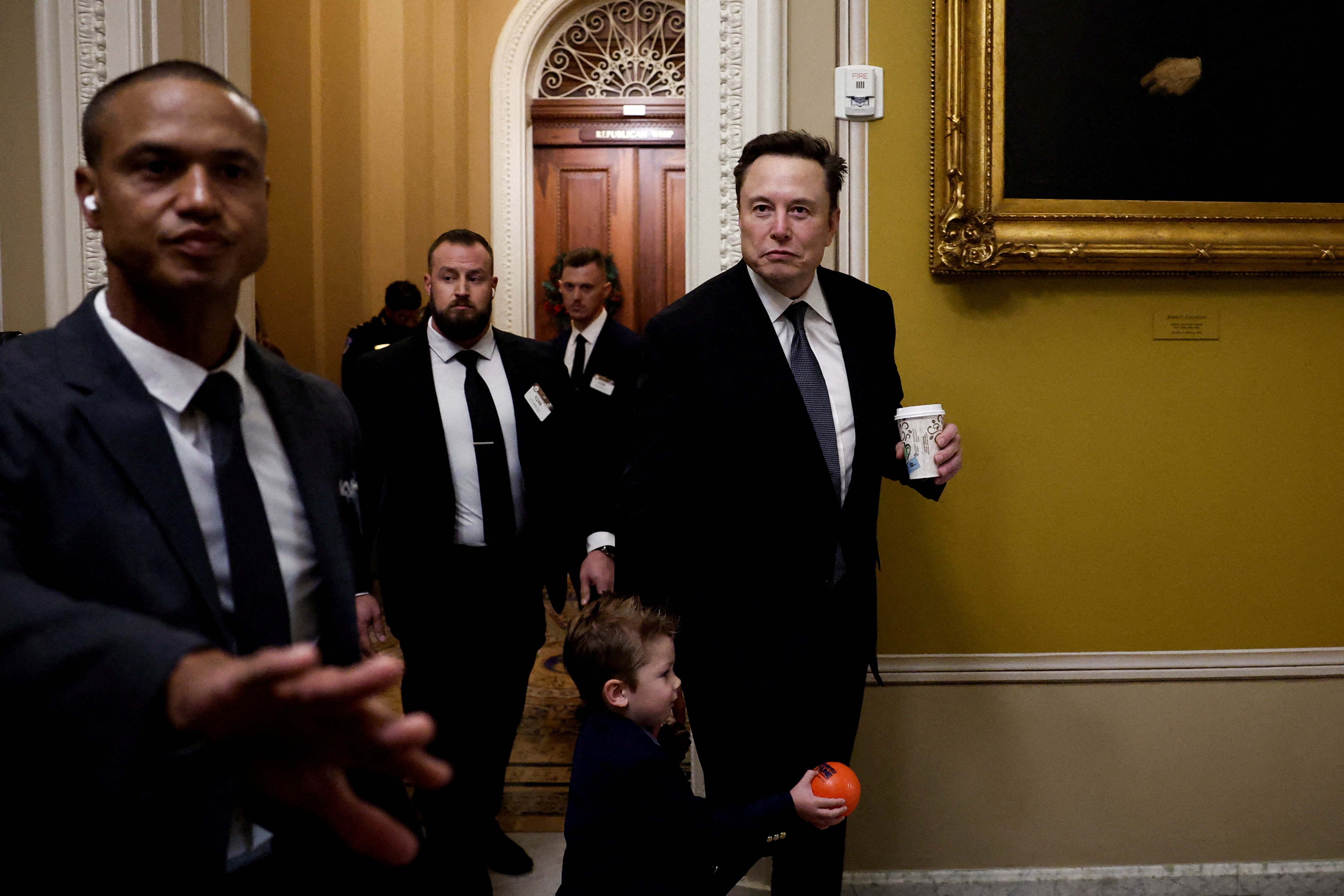 Musk departs the office of John Thune after one meeting on Capitol Hill on Thursday