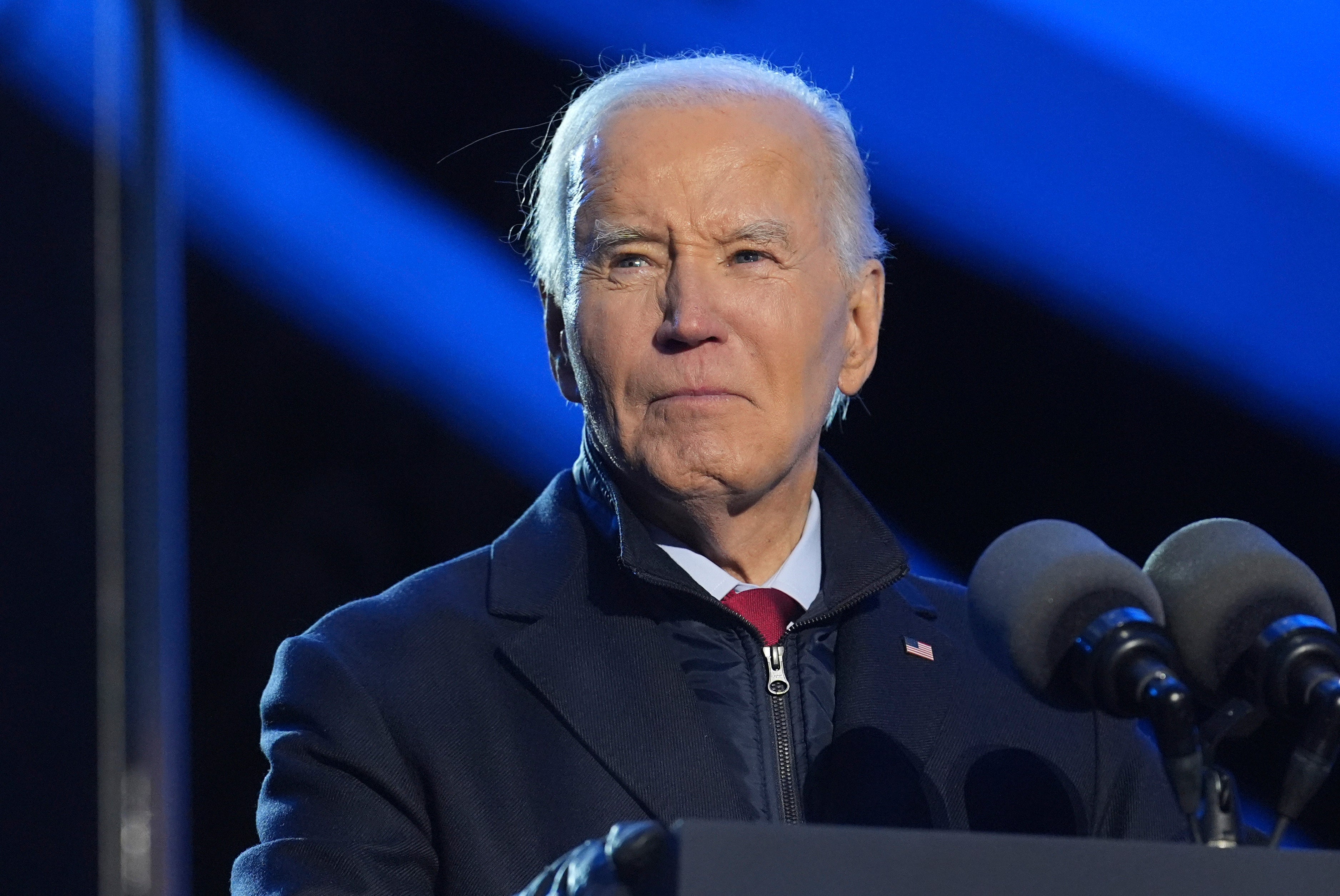 Biden speaks during the annual Christmas lighting ceremony