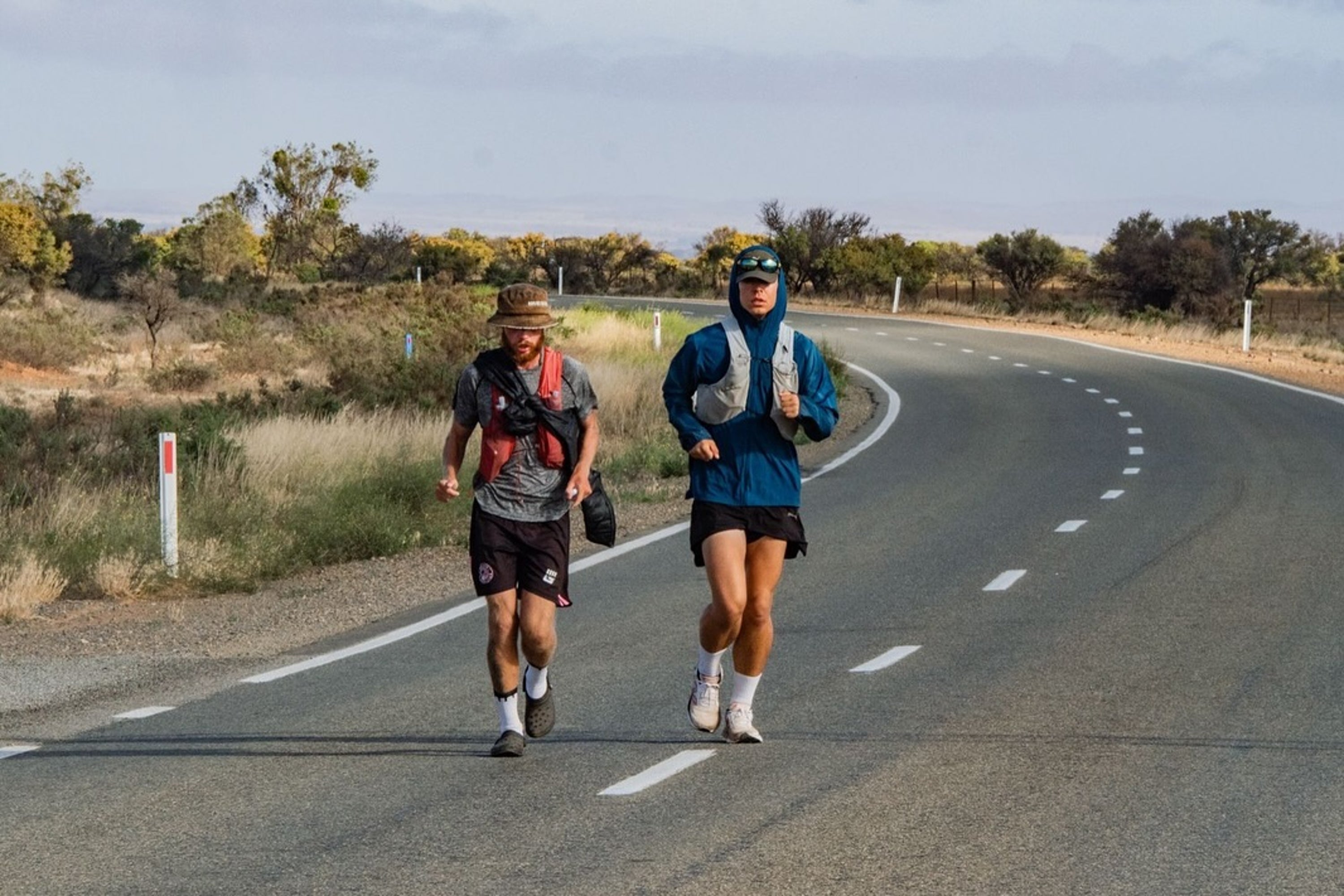 Jack Pitcher, 28, (left) from Bracknell, Berkshire, who is running 4,320km across Australia hoping to break a new British record by completing the challenge in 60 days.