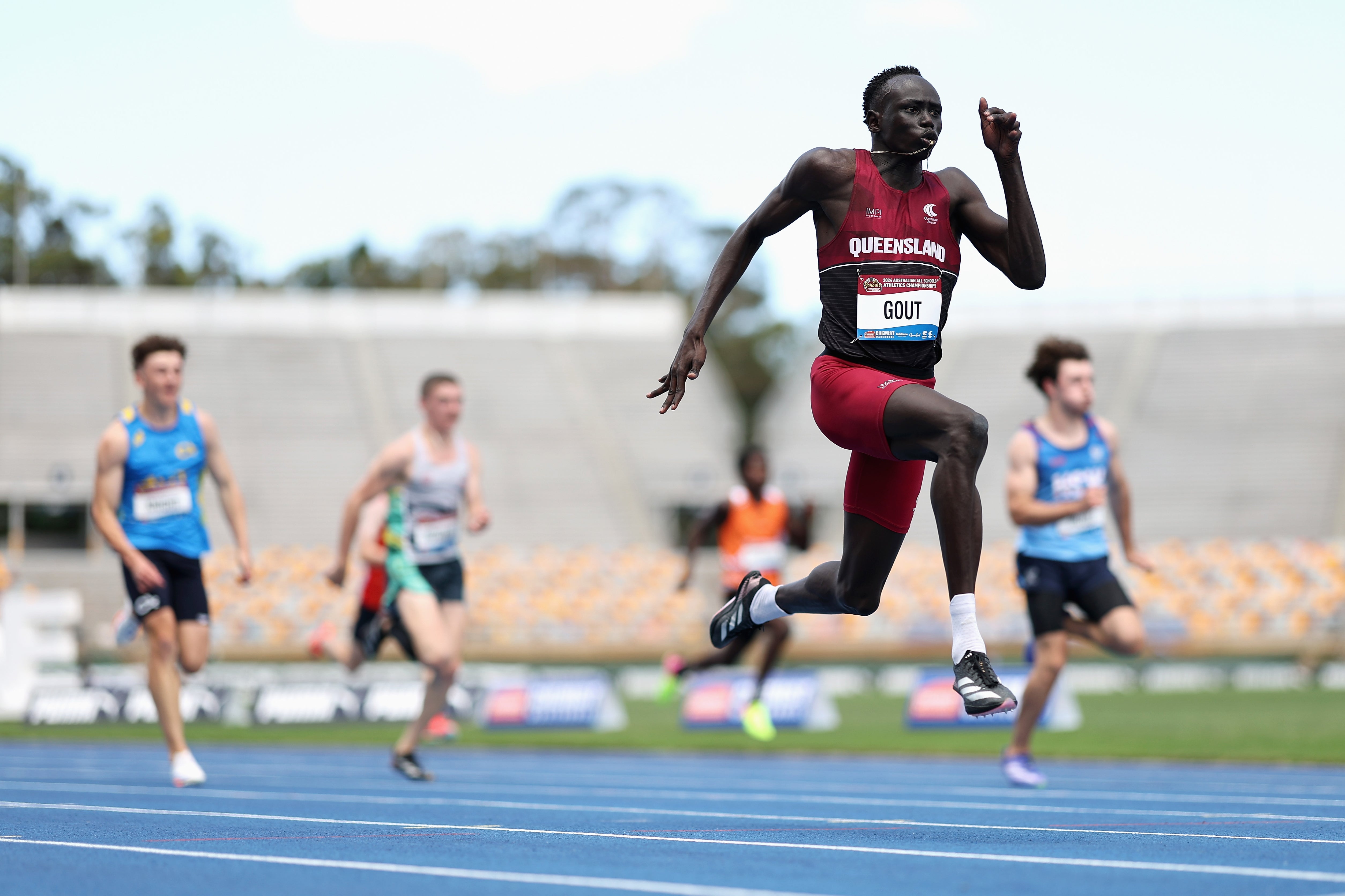 Gout Gout’s high-striding style has invited comparisons with Usain Bolt