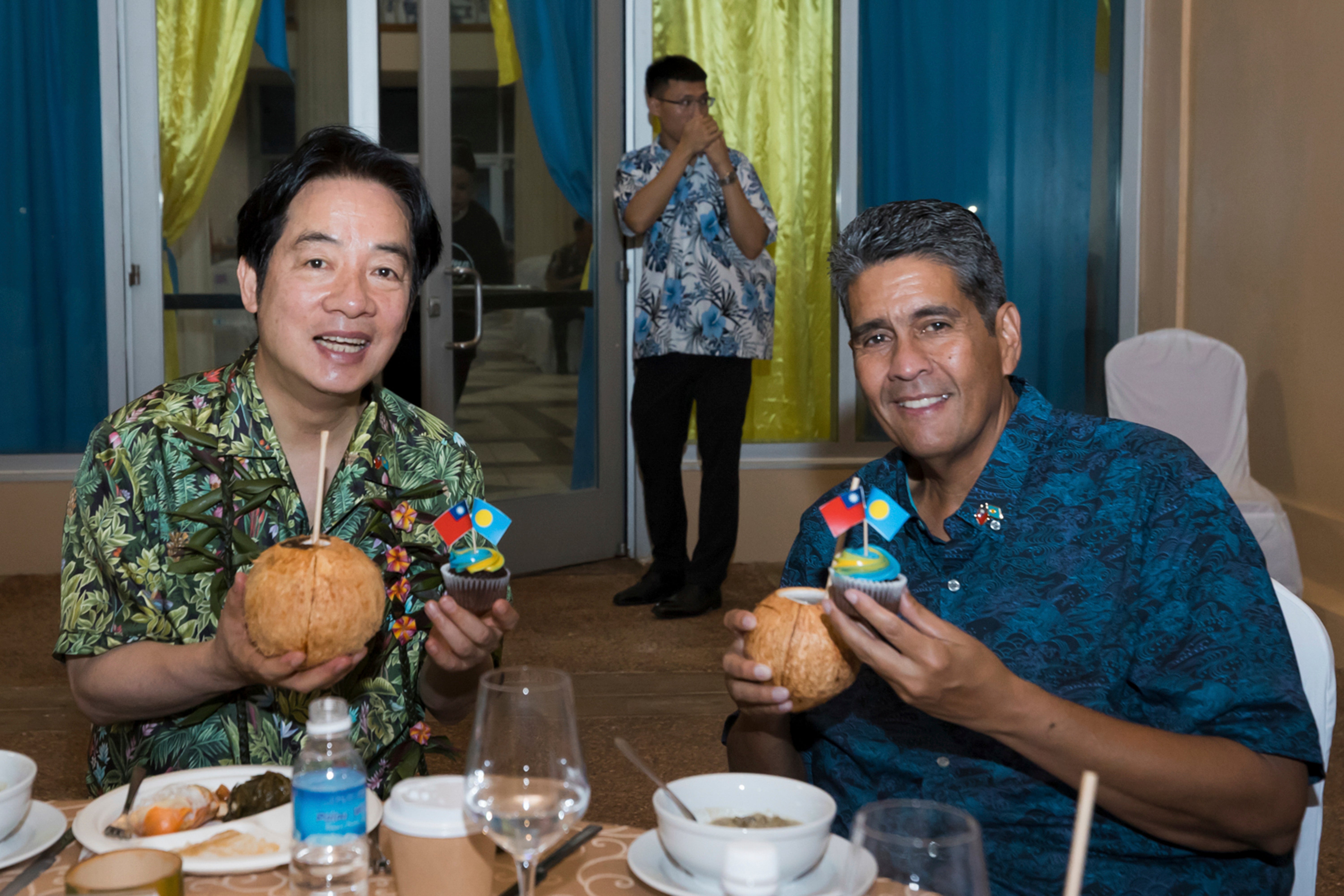 Taiwanese president Lai Ching-te, left, with Palau’s president Surangel Whipps Jr