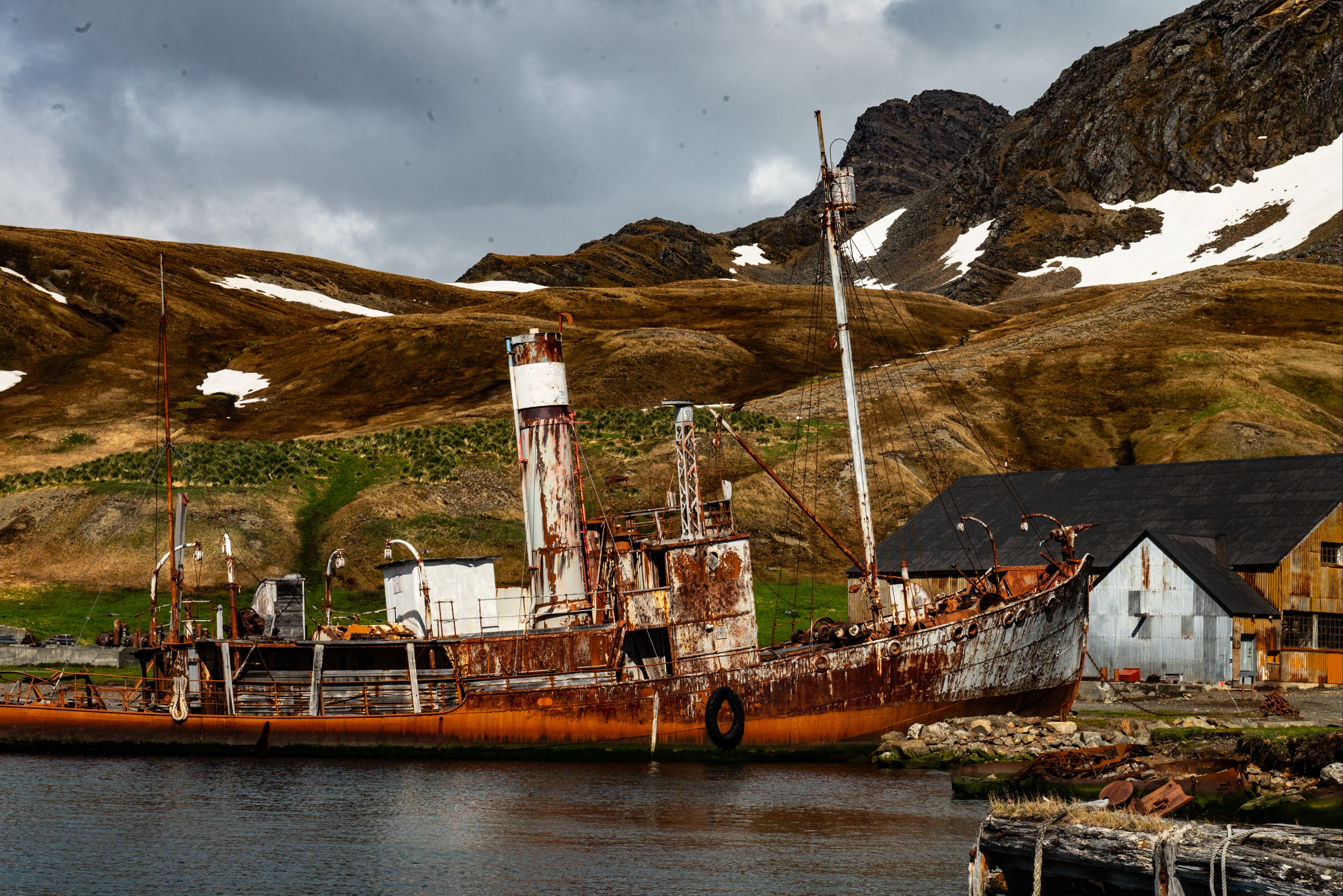 A whaling ship moored at Grytviken