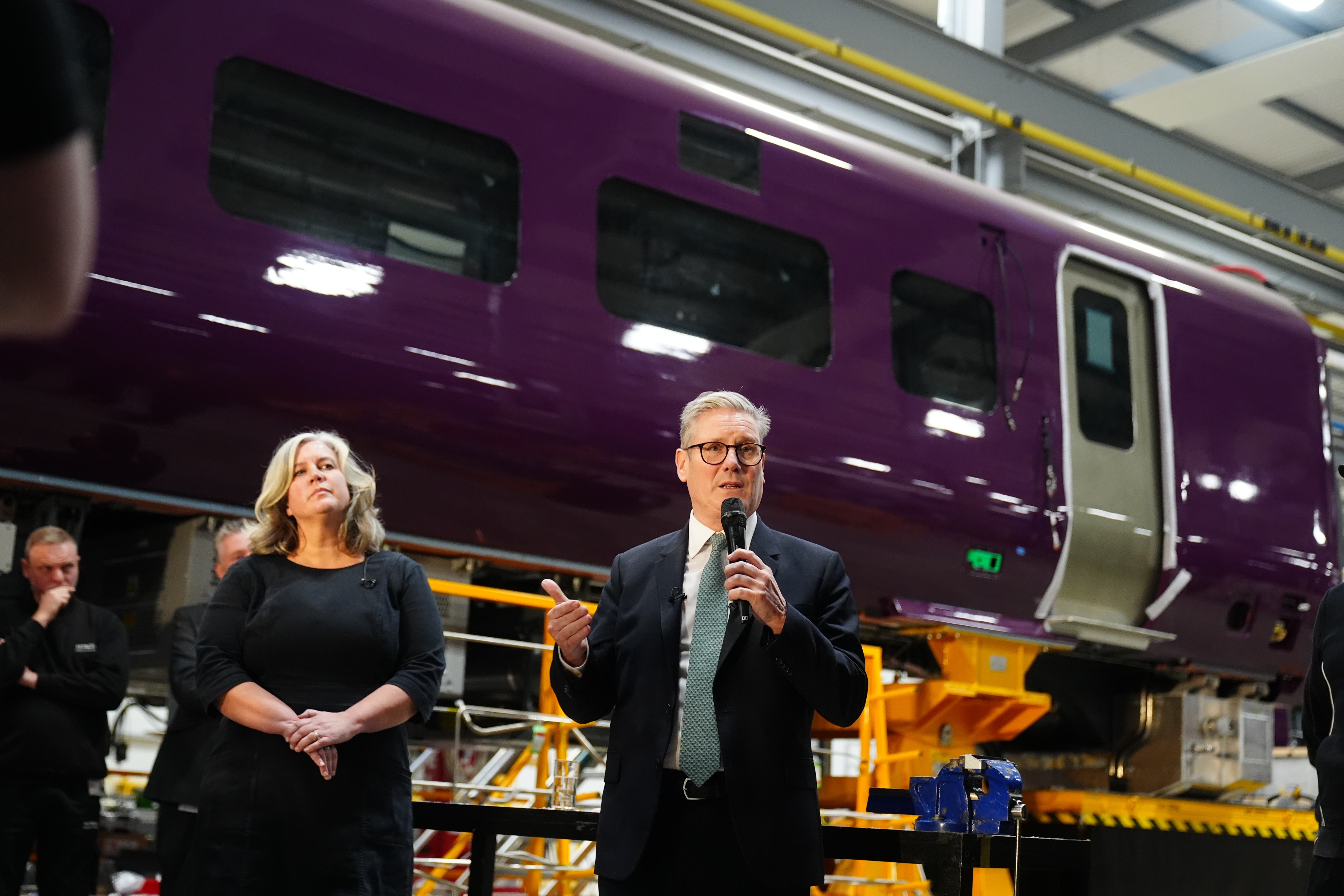 Transport Secretary Heidi Alexander and Prime Minister Sir Keir Starmer visited Hitachi in Newton Aycliffe (PA)