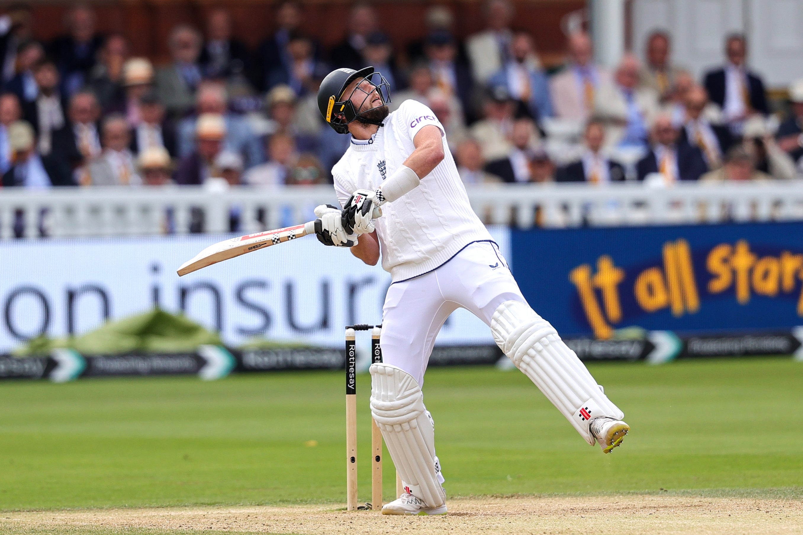 England’s Gus Atkinson hits a shot (PA)