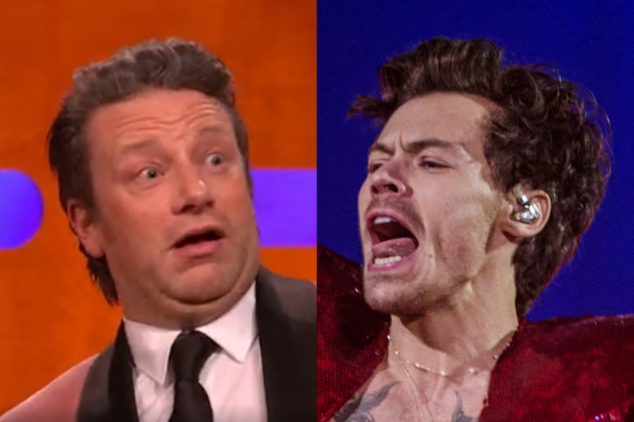 Jamie Oliver on ‘The Graham Norton Show’ (left) and singer Harry Styles (right)