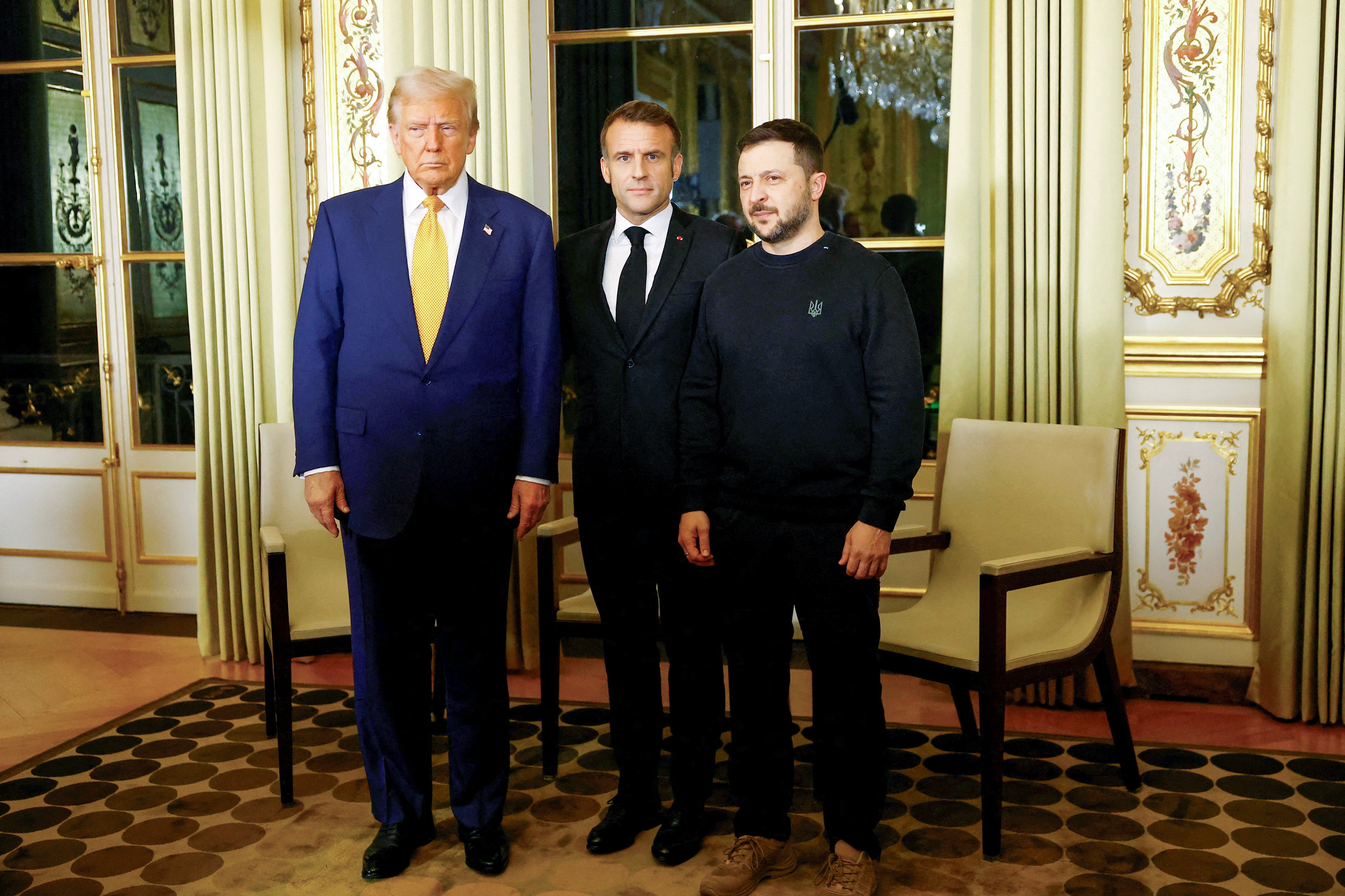 Donald Trump, Emmanuel Macron and Volodymyr Zelensky meet at Paris’s Élysée Palace